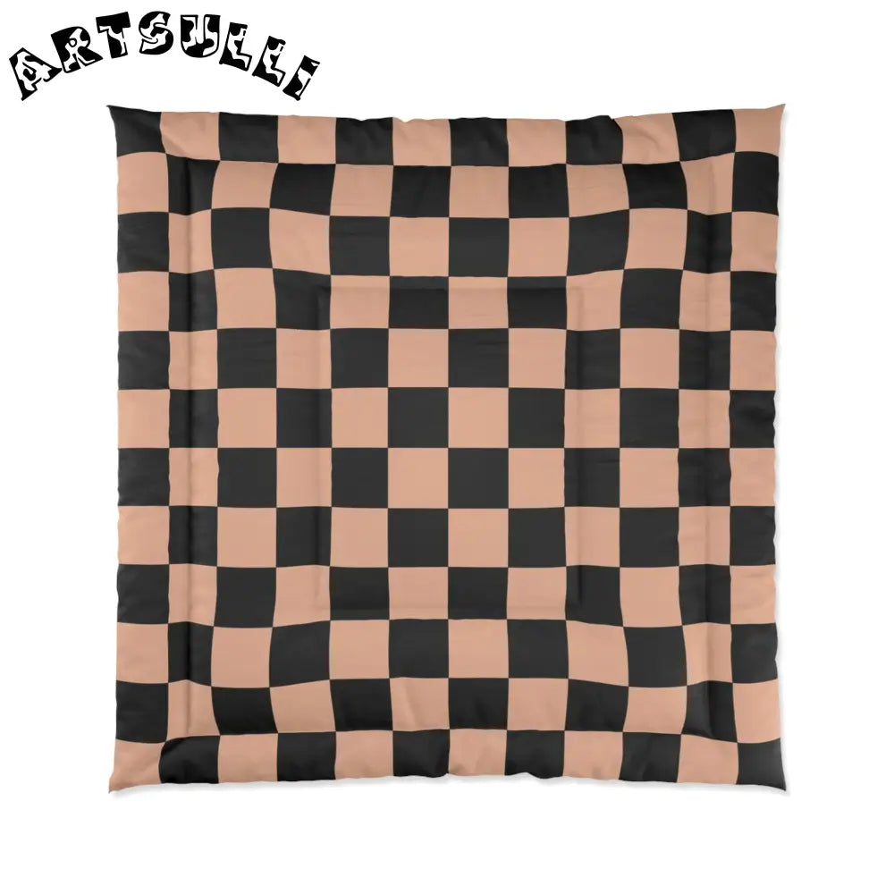 JAKKOUTTHEBXX Checkerboard Soft Orange and Black Comforter