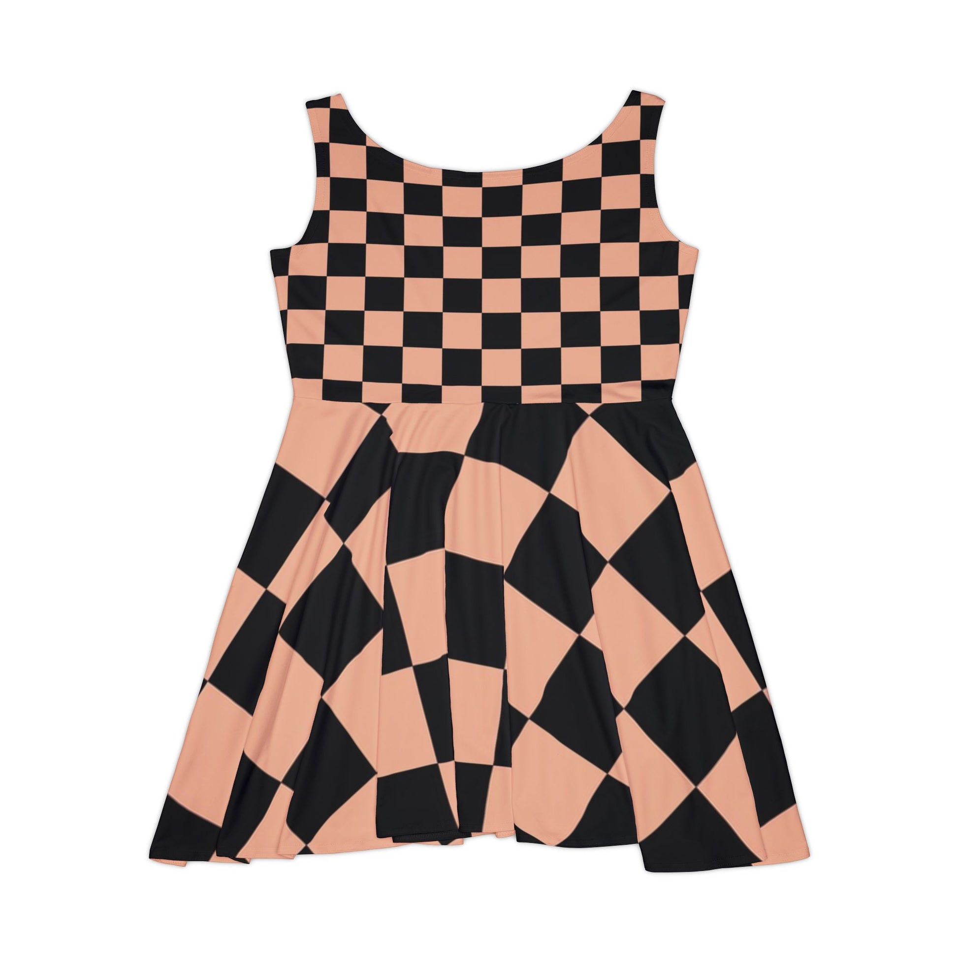 Checkerboard Soft Orange and Black Women's Skater Dress (AOP), Artsulli - Art is Long, Life is Short, All Over Prints, , , , , , , 
