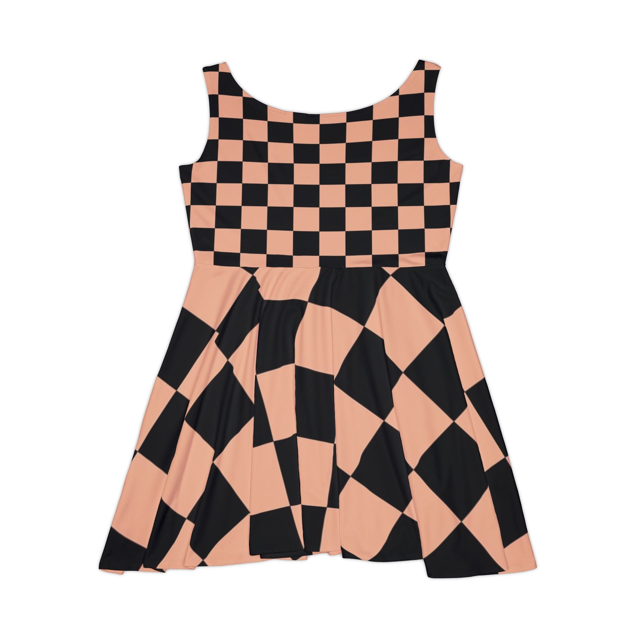 Checkerboard Soft Orange and Black Women's Skater Dress (AOP), Artsulli - Art is Long, Life is Short, All Over Prints, , , , , , , 