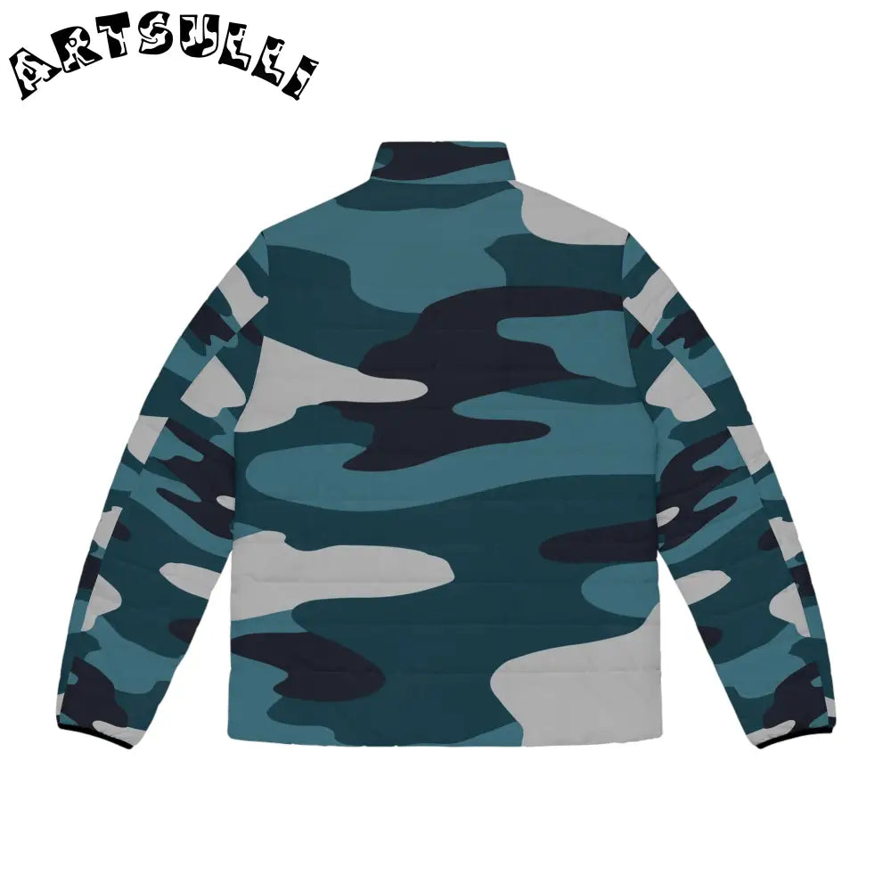 JAKKOUTTHEBXX Blue Camouflage Men’s Puffer Jacket (AOP)