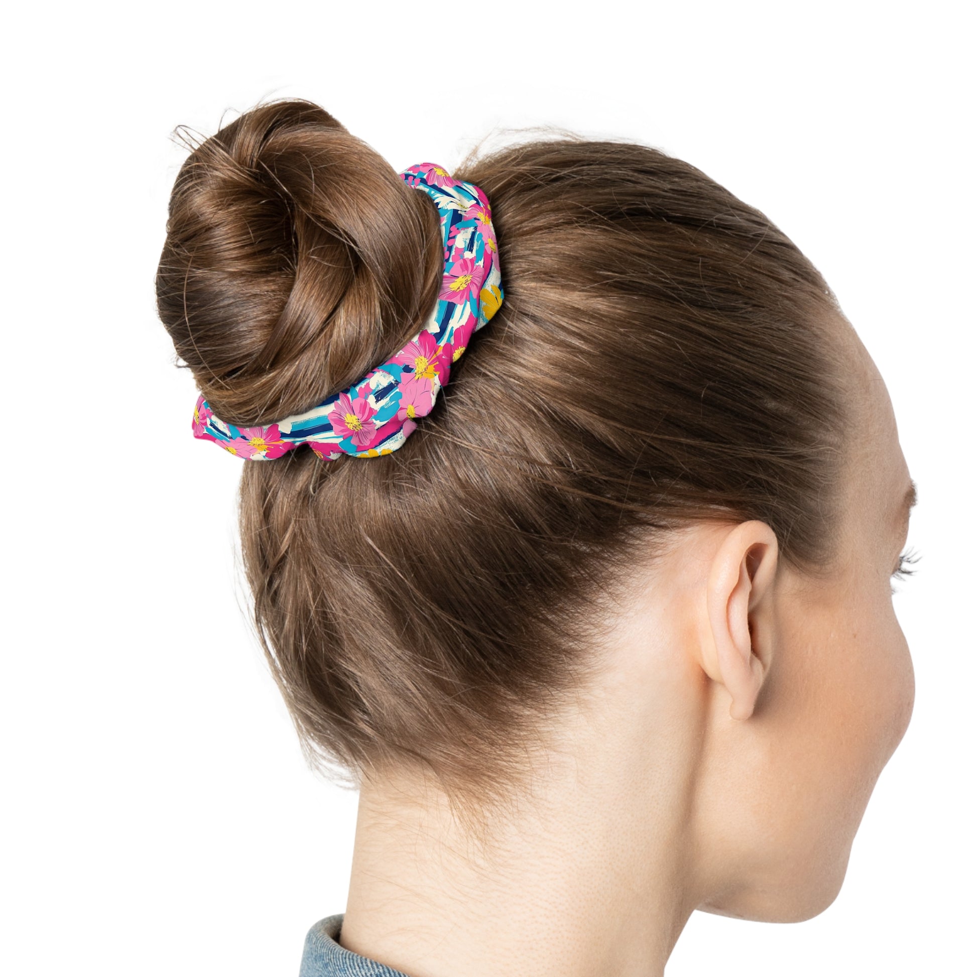 Dayglo Floral Stripes Multi-Color Scrunchie, Artsulli - Art is Long, Life is Short, Accessories, , , , , , , 