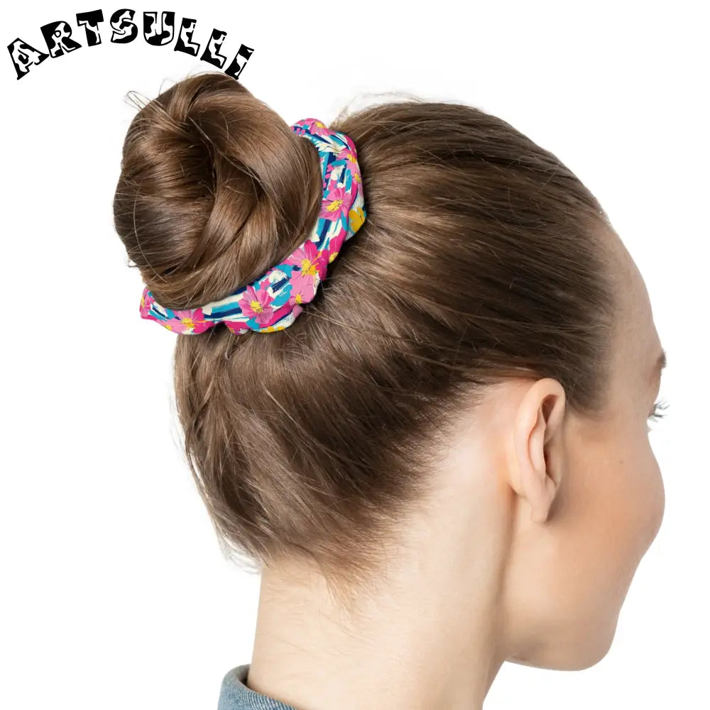 JAKKOUTTHEBXX Dayglo Floral Stripes Multi-Color Scrunchie