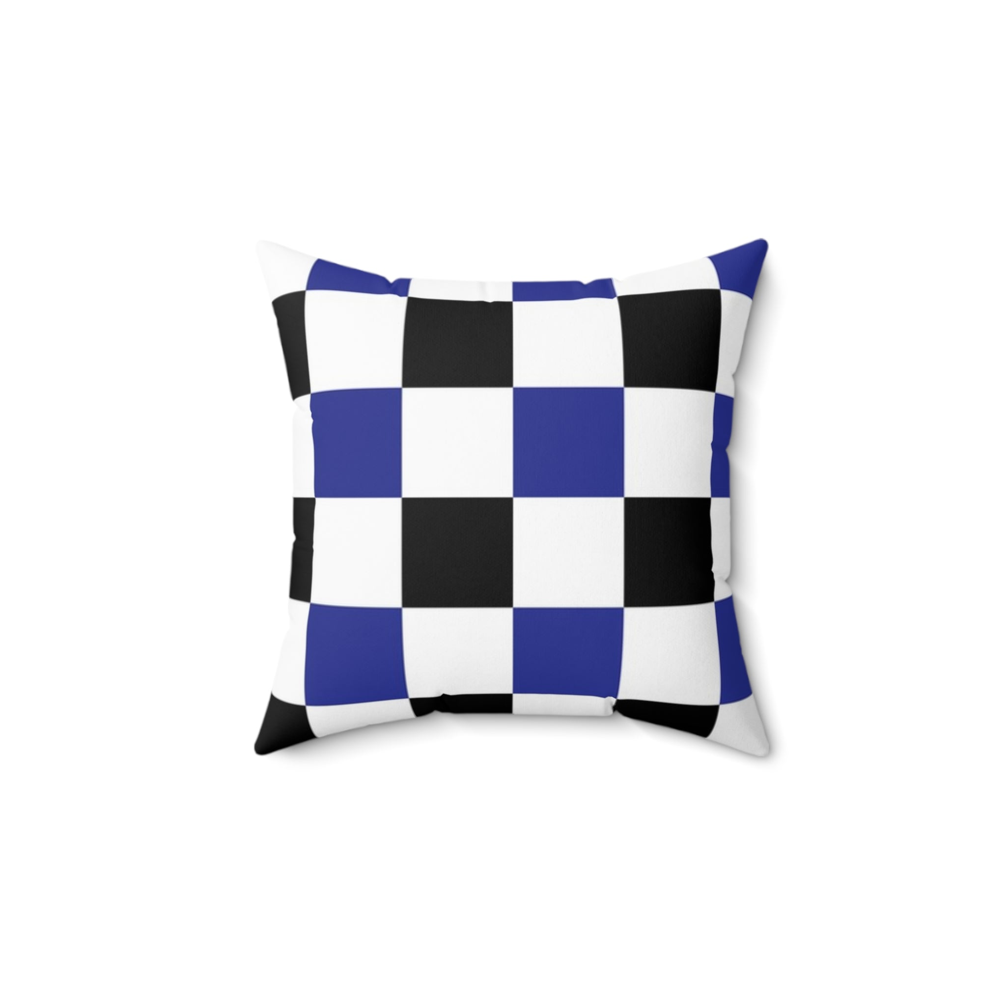 Checkerboard Blue White and Black Spun Polyester Square Pillow, Artsulli - Art is Long, Life is Short, Home Decor, Size, 14" × 14", , , , , 15415310076105401159