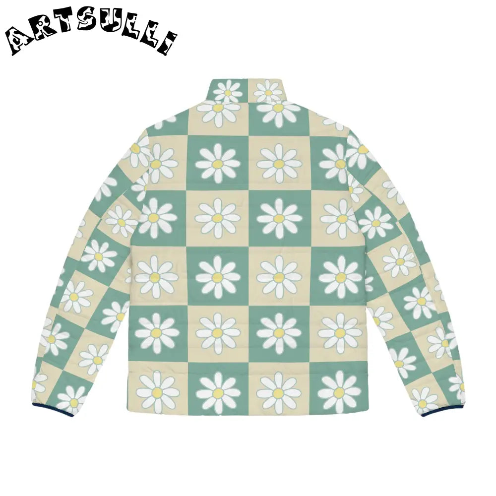 JAKKOUTTHEBXX Retro Daisy Checkerboard Green and Tan Men’s Puffer