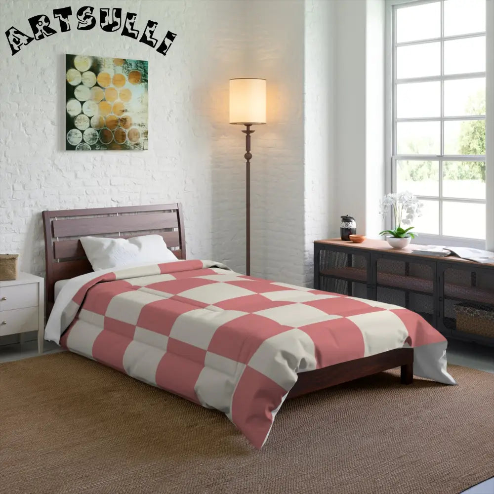 JAKKOUTTHEBXX Retro Checkered Grassland Sprites Comforter