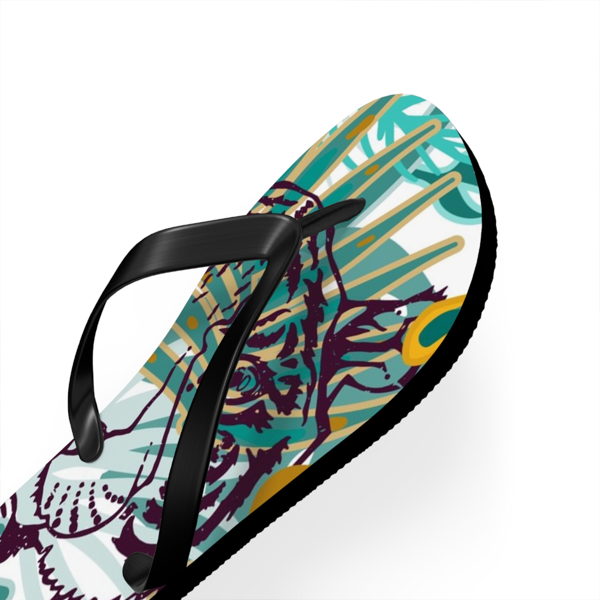 Tropical Jungle Tigers Brown and Green Flip Flops, Artsulli - Art is Long, Life is Short, Shoes, , , , , , , 
