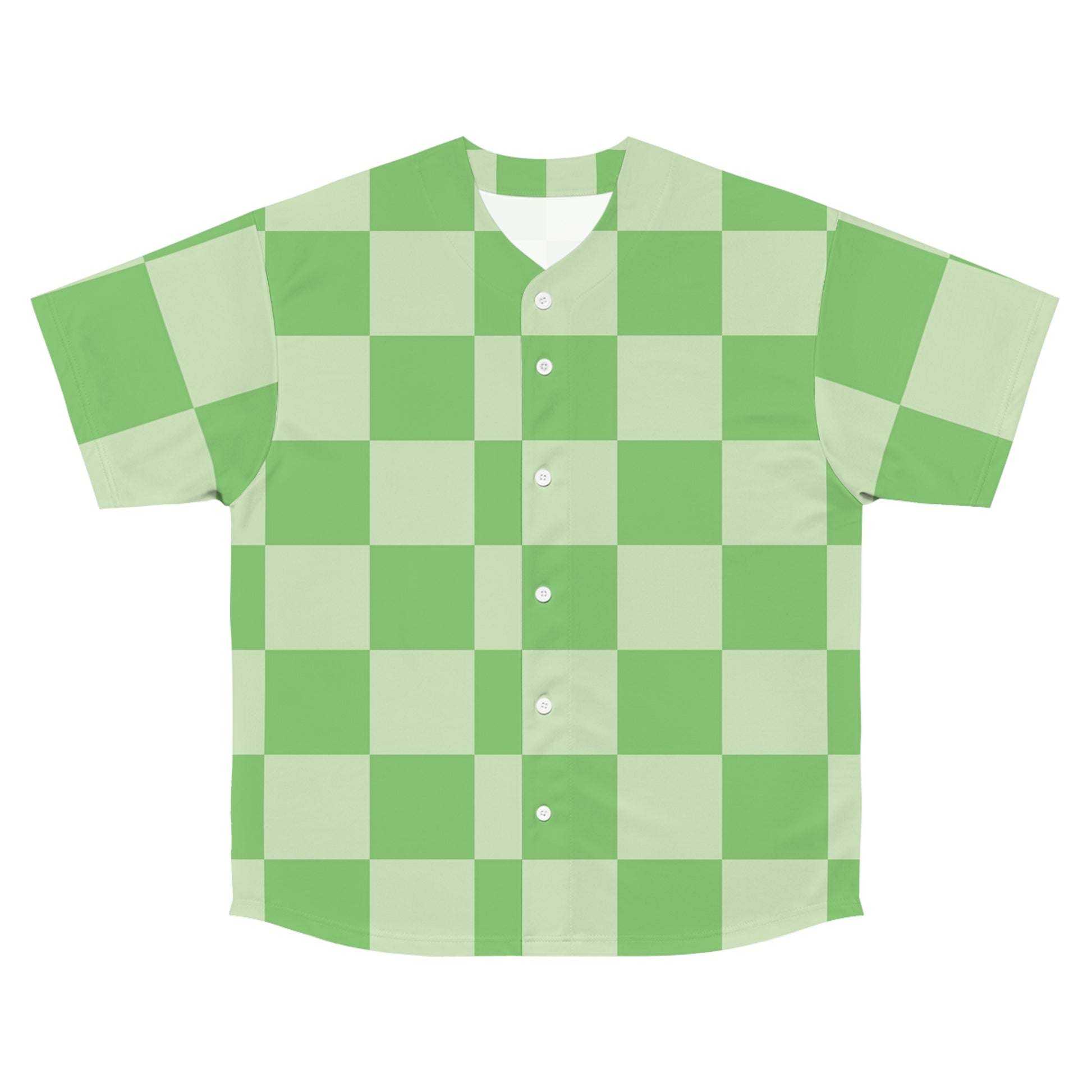 Checkerboard Green Men's Baseball Jersey (AOP), Artsulli - Art is Long, Life is Short, All Over Prints, Size, S, Color, Seam thread color automatically matched to design, , , 17806707754334948531