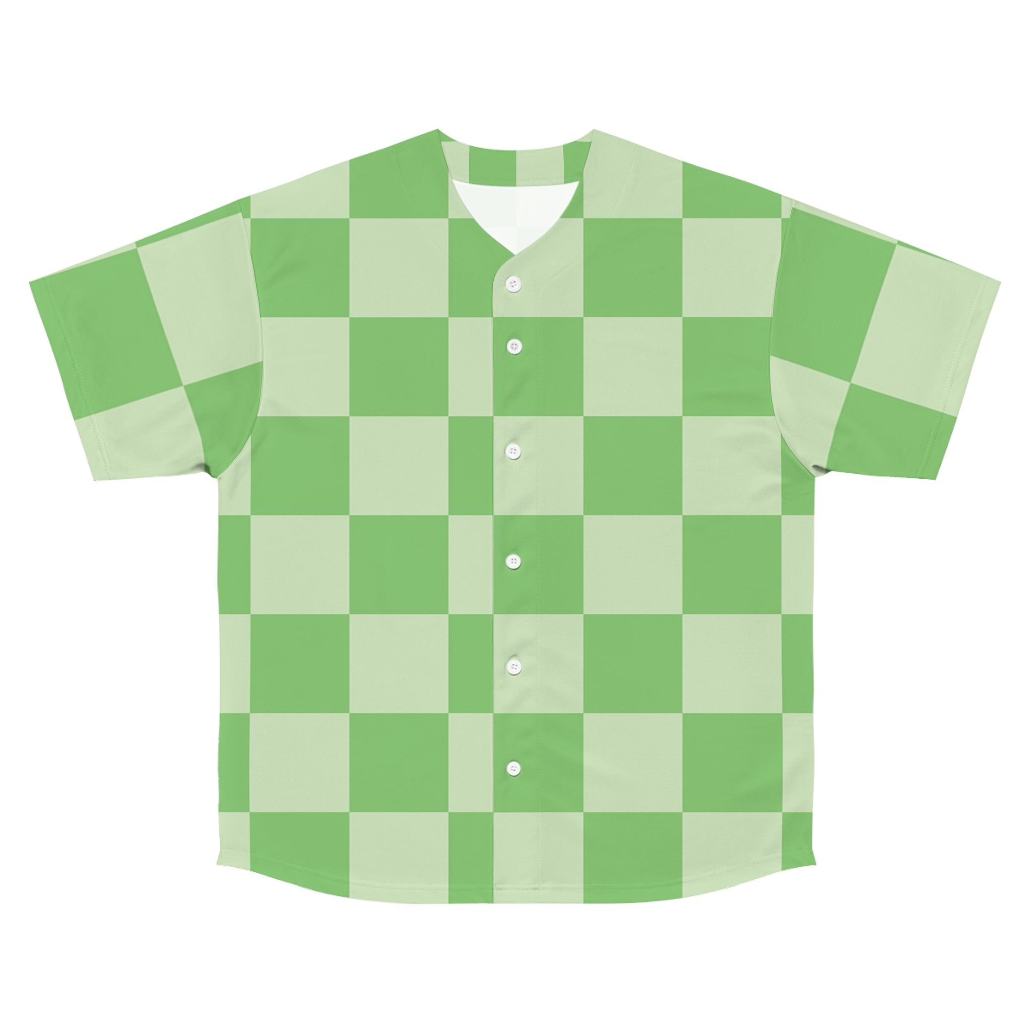 Checkerboard Green Men's Baseball Jersey (AOP), Artsulli - Art is Long, Life is Short, All Over Prints, Size, S, Color, Seam thread color automatically matched to design, , , 17806707754334948531