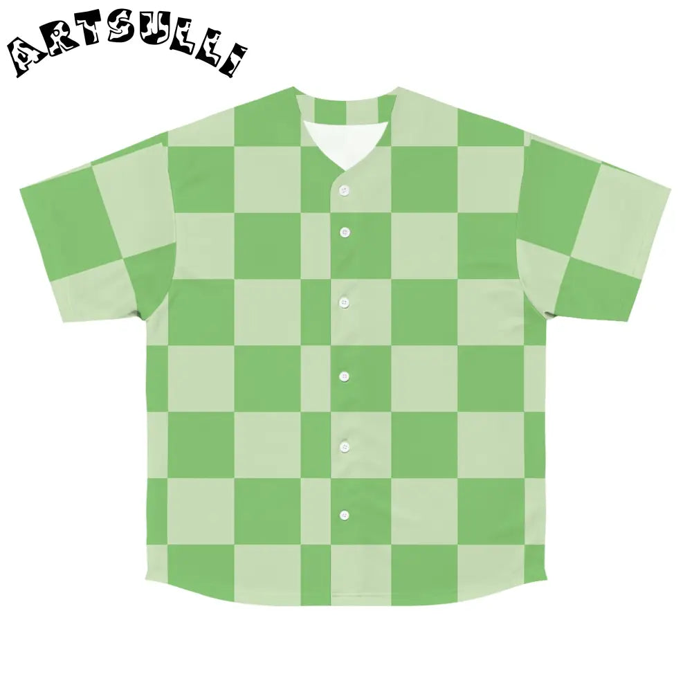 JAKKOUTTHEBXX Checkerboard Green Men’s Baseball Jersey (AOP)