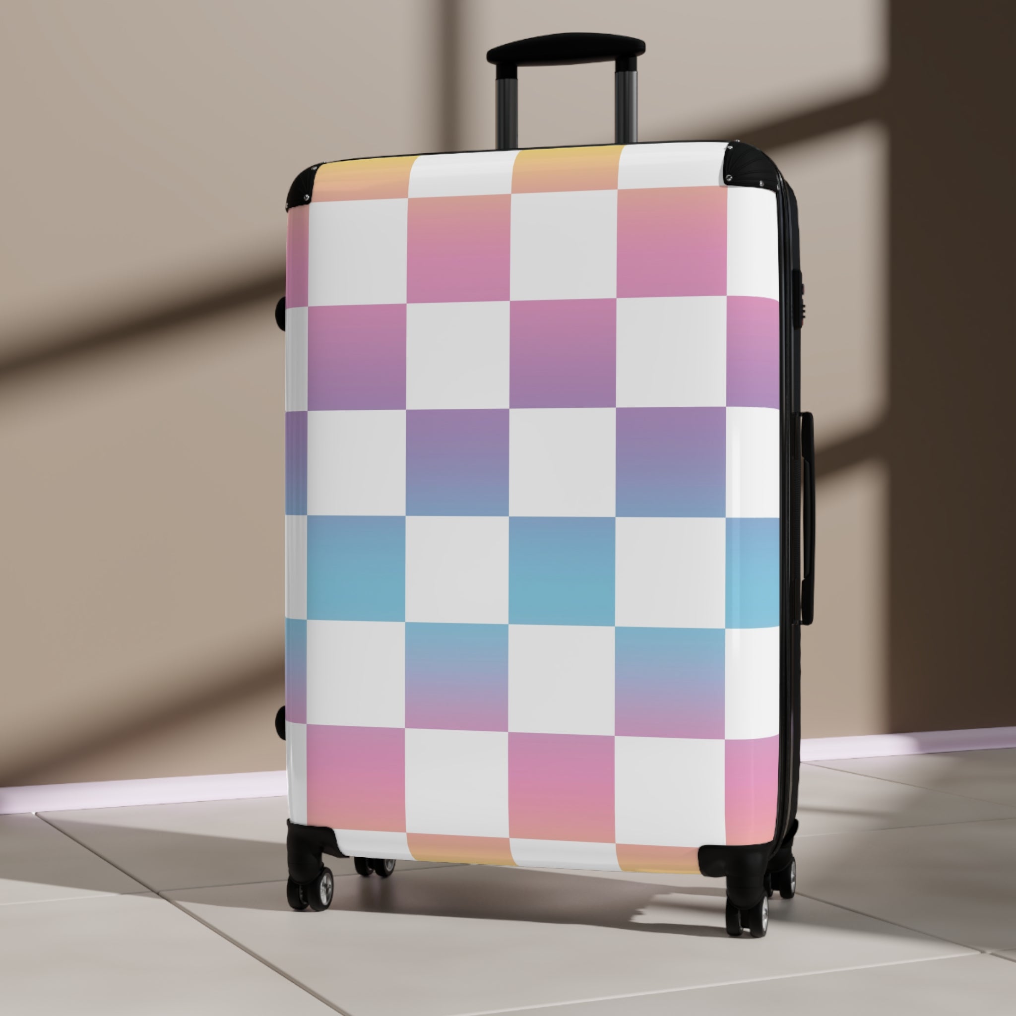 Vaporwave Check Suitcase, Artsulli - Art is Long, Life is Short, Bags, , , , , , , 