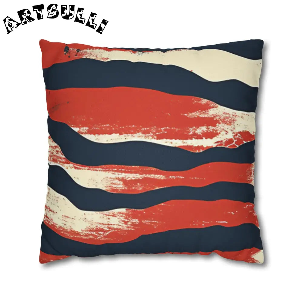 JAKKOUTTHEBXX Abstract Red White Navy Blue Wavy Stripe Square Pillow