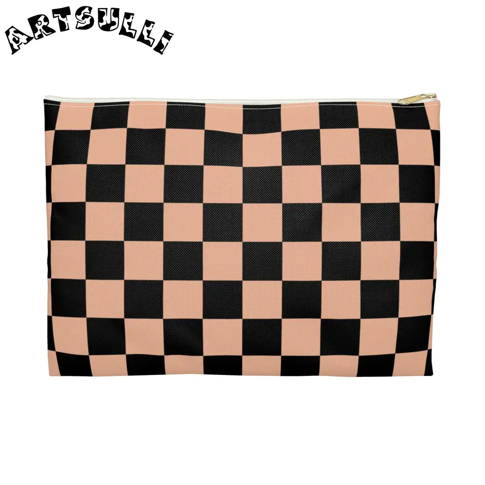 JAKKOUTTHEBXX Checkerboard Soft Orange and Black Accessory Pouch