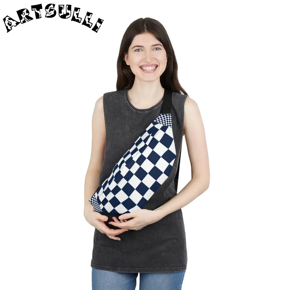 JAKKOUTTHEBXX Checkerboard White and Navy Blue Large Fanny Pack