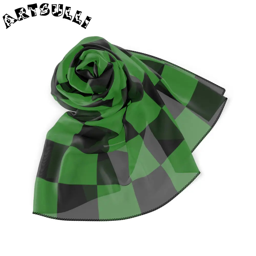 JAKKOUTTHEBXX Checkerboard Green and Black Poly Scarf JAKKOUTTHEBXX