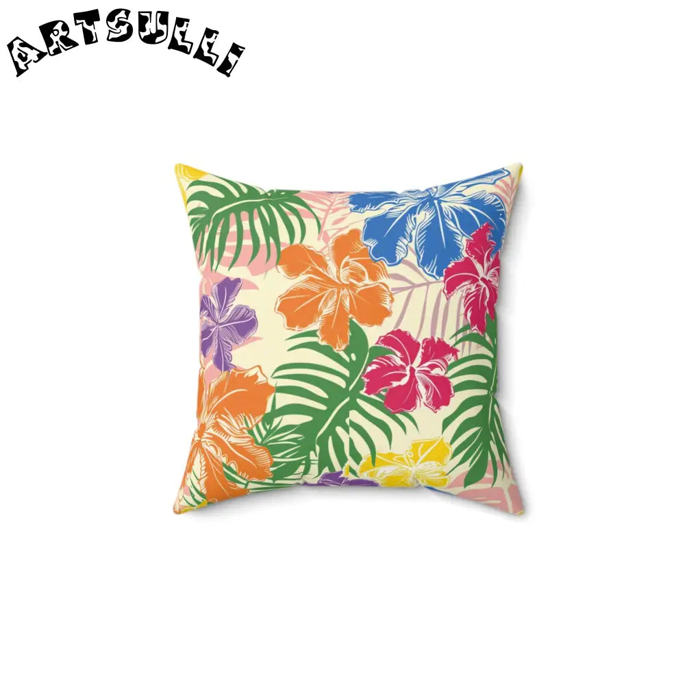 Blooming Tropical Flowers Spun Polyester Square Pillow, Artsulli - Art is Long, Life is Short, Home Decor, Size, 14" × 14", , , , , 21159722545646555473