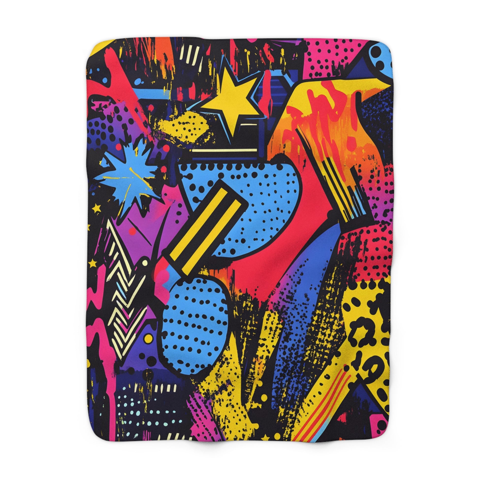Retro Riot 80s Graffiti Stars Sherpa Fleece Blanket, Artsulli - Art is Long, Life is Short, Home Decor, Size, 50" × 60", , , , , 33300044151679707207
