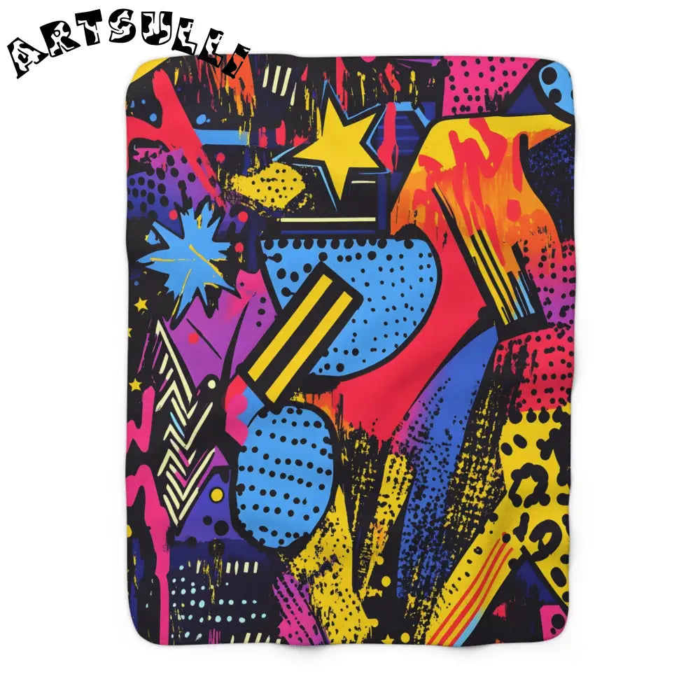 JAKKOUTTHEBXX Retro Riot 80s Graffiti Stars Sherpa Fleece Blanket