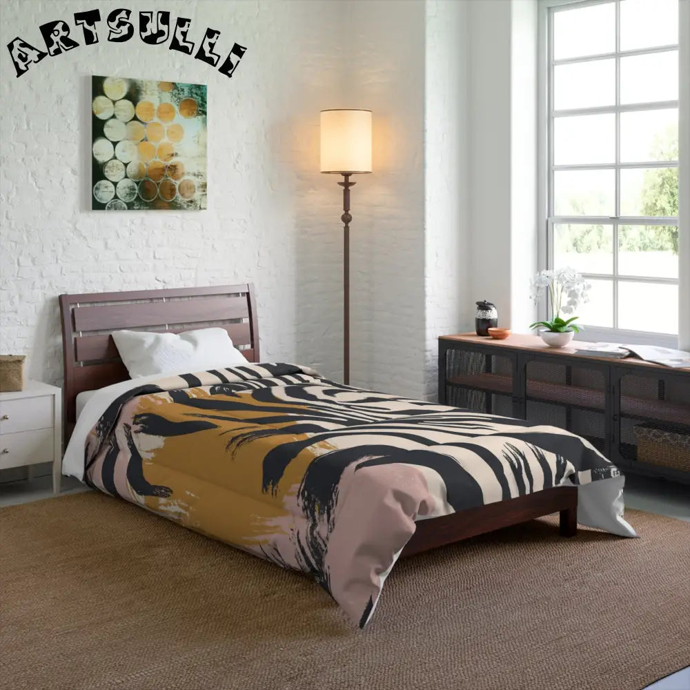 JAKKOUTTHEBXX Art Printed Zebra Brush Strokes Comforter in Pink