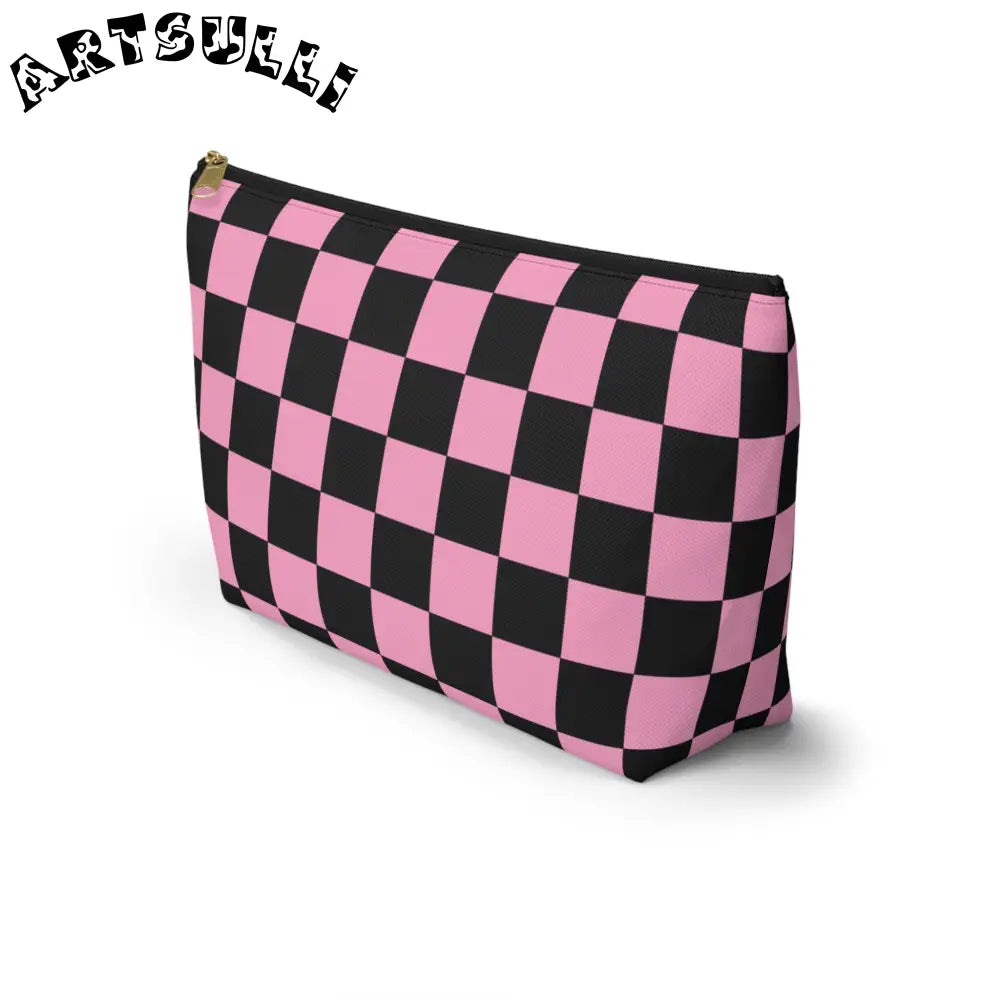 JAKKOUTTHEBXX Checkerboard Black and Pink Accessory Pouch w T-bottom