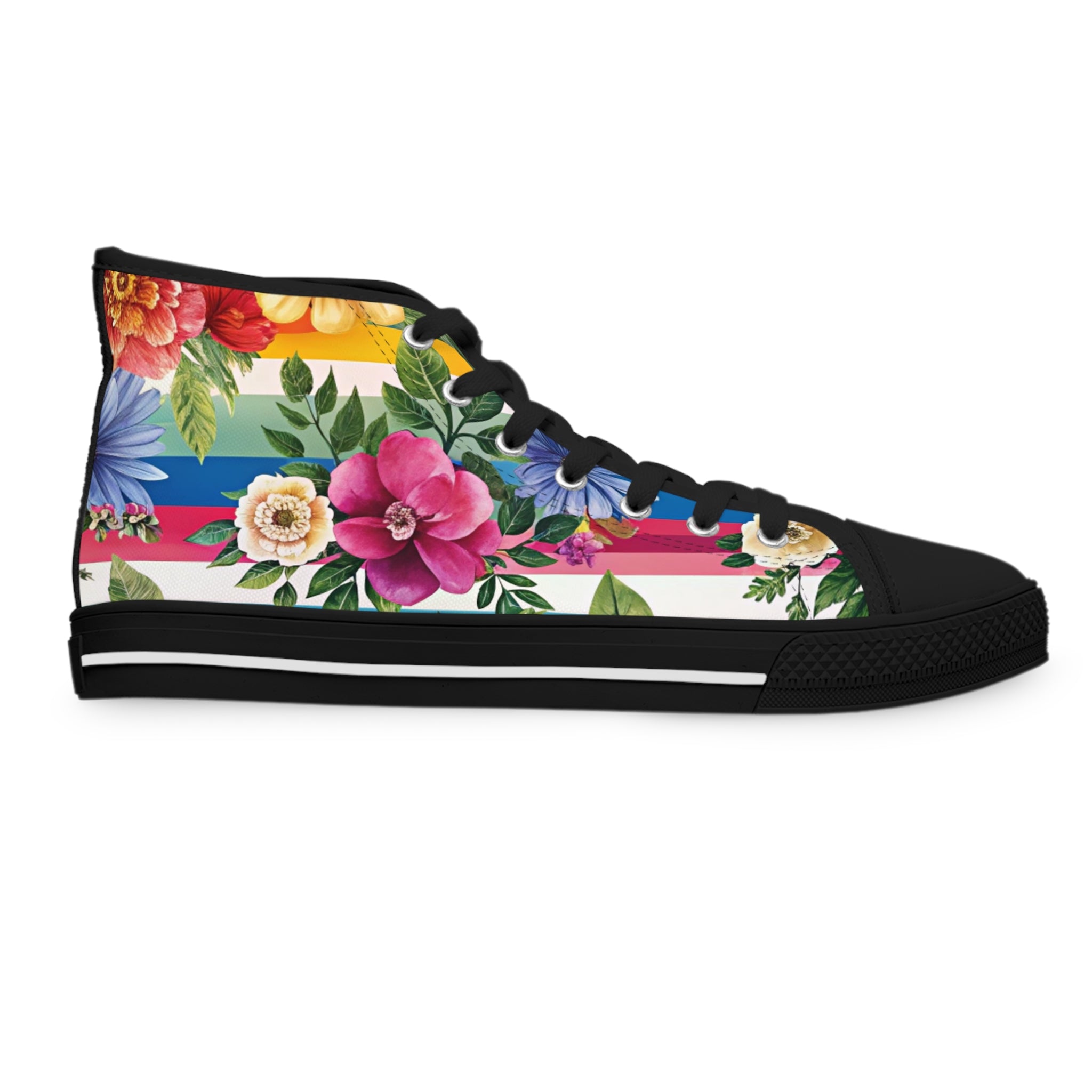 Floral Stripe 4K II Women's High Top Sneakers, Artsulli - Art is Long, Life is Short, Shoes, , , , , , , 