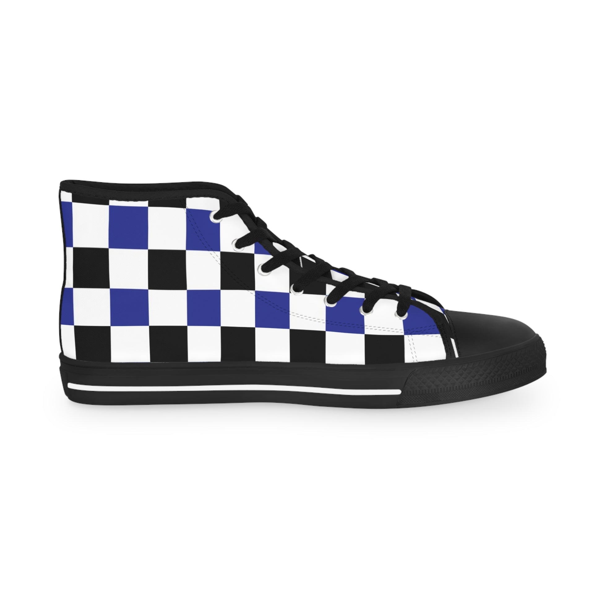 Checkerboard Blue White and Black Men's High Top Sneakers, Artsulli - Art is Long, Life is Short, Shoes, , , , , , , 
