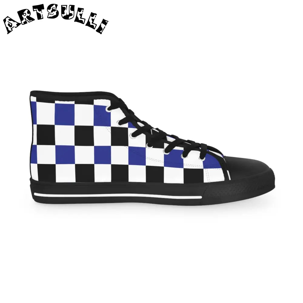 JAKKOUTTHEBXX Checkerboard Blue White and Black Men’s High Top