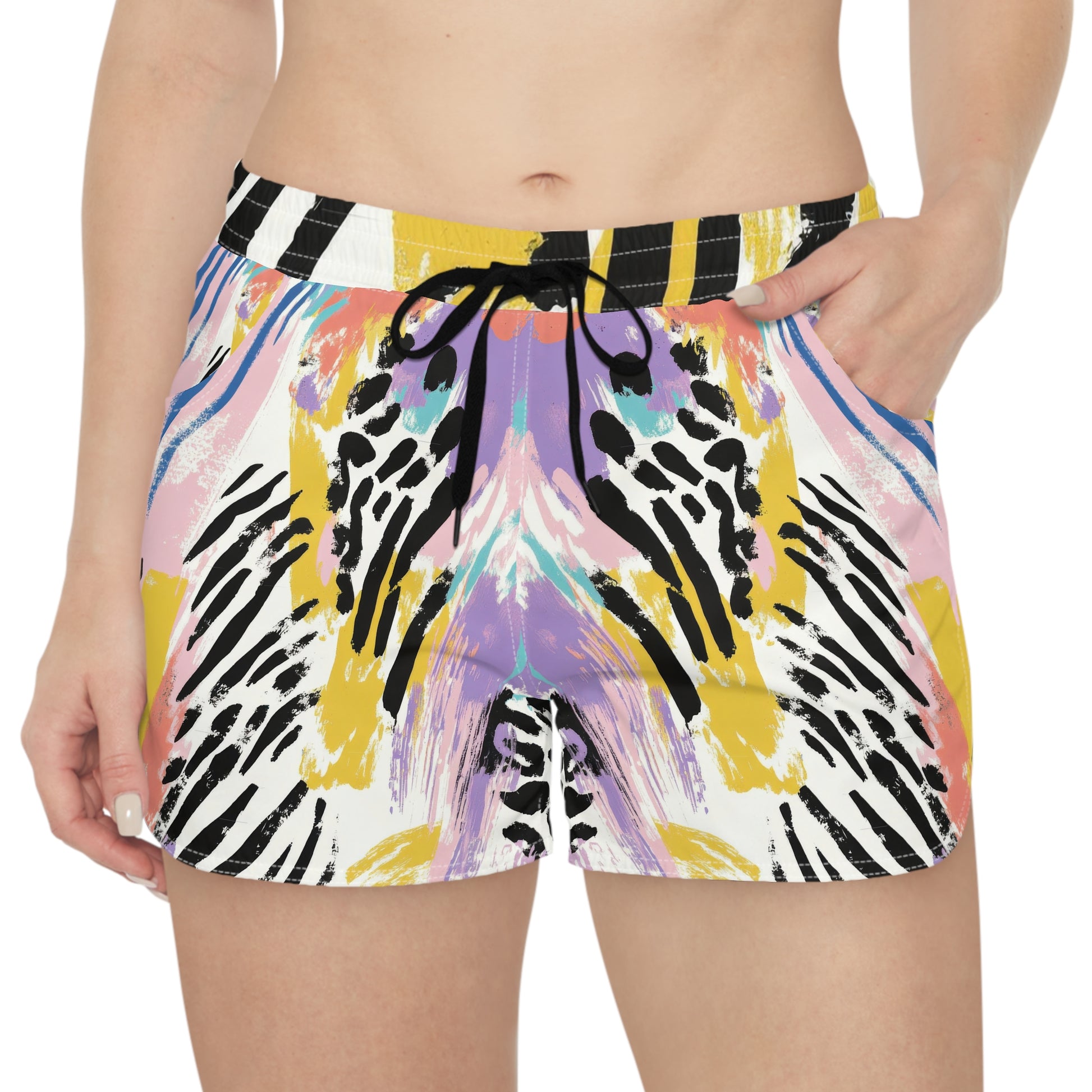 Wild Zebra Stripes x Paint Brush Strokes Multi-Color Women's Casual Shorts (AOP), Artsulli - Art is Long, Life is Short, All Over Prints, , , , , , , 