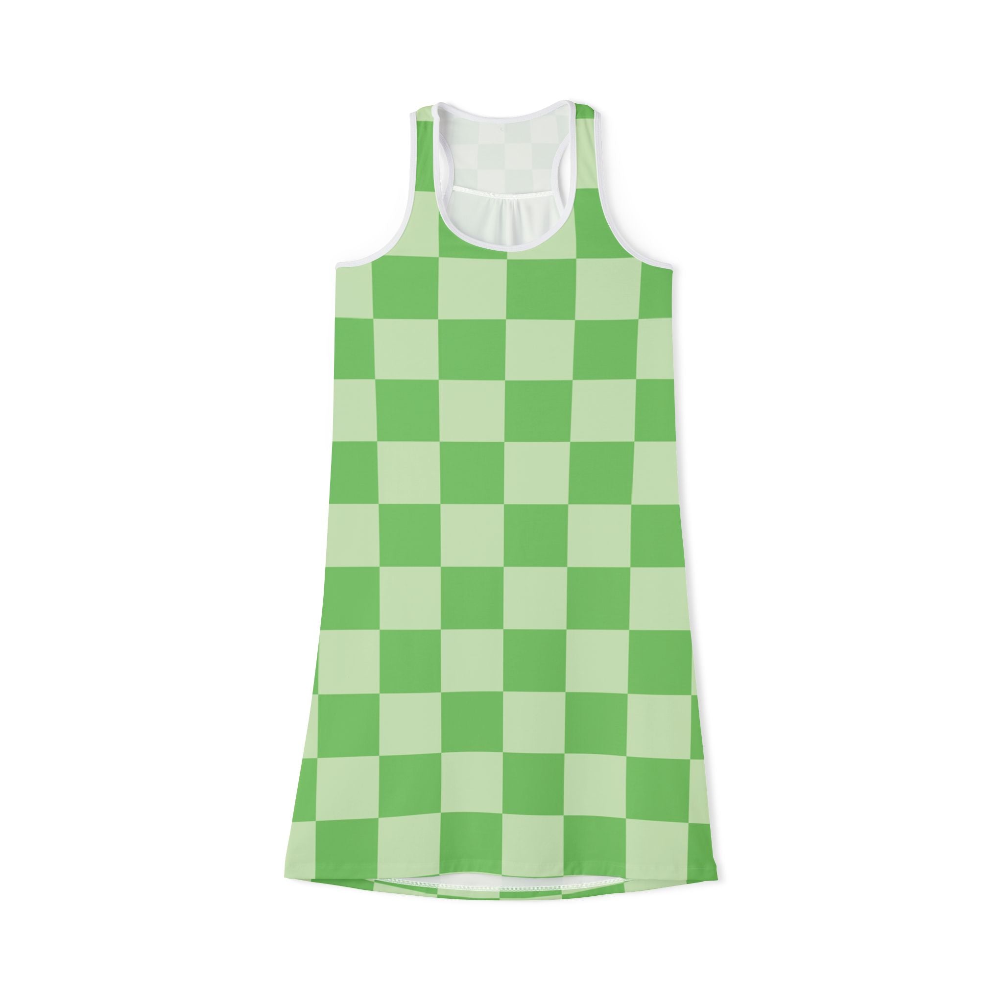 Checkerboard Green Women's Racerback Dress (AOP), Artsulli - Art is Long, Life is Short, Tank Top, Size, XS, Color, White, , , 60144512615267540211