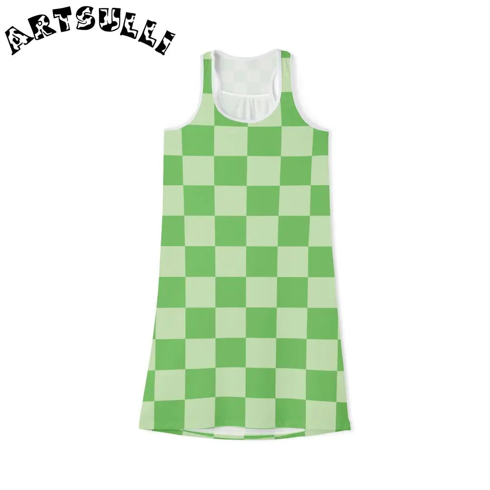 JAKKOUTTHEBXX Checkerboard Green Women’s Racerback Dress (AOP)