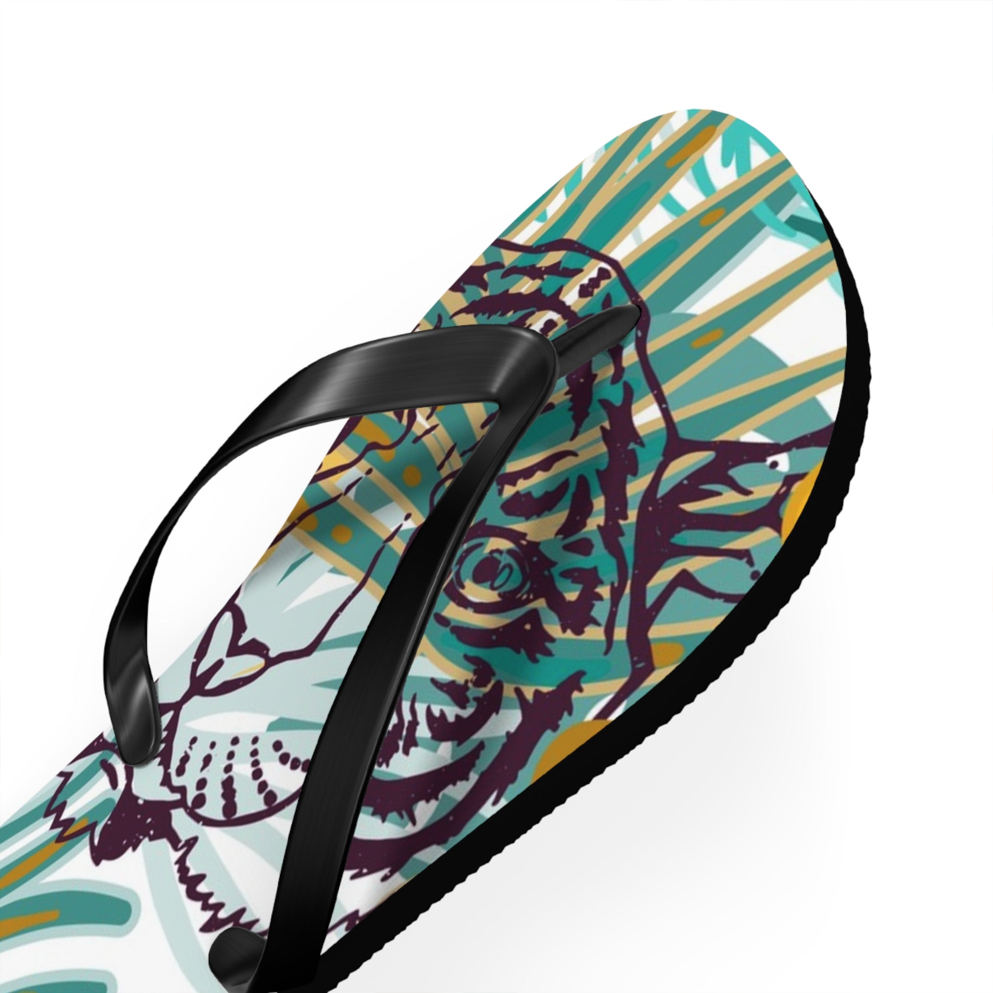 Tropical Jungle Tigers Brown and Green Flip Flops, Artsulli - Art is Long, Life is Short, Shoes, , , , , , , 