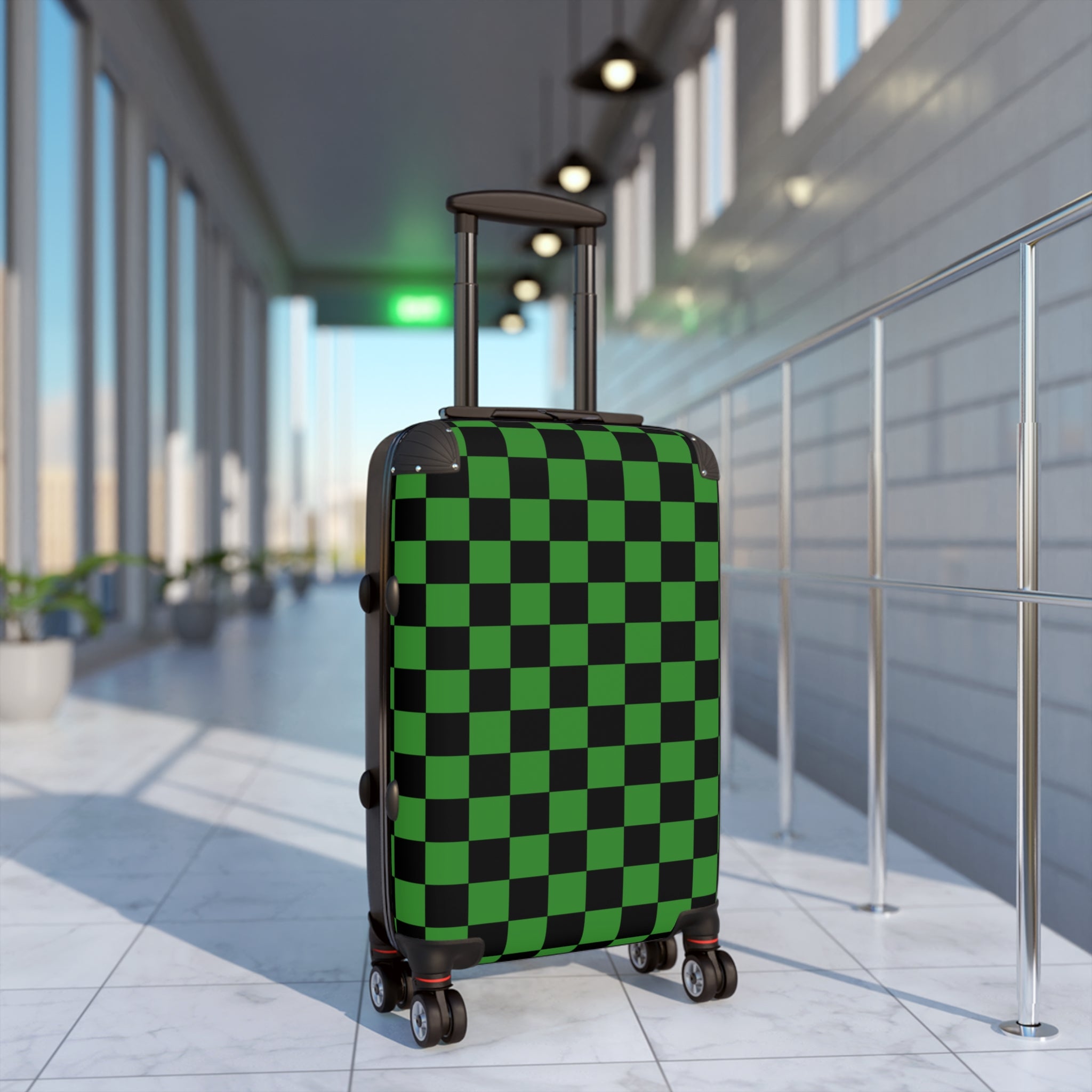 Checkerboard Green and Black Suitcase, Artsulli - Art is Long, Life is Short, Bags, , , , , , , 