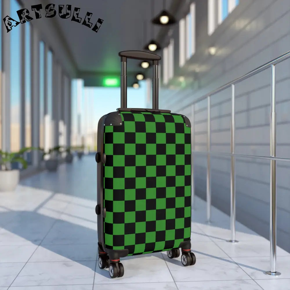 JAKKOUTTHEBXX Checkerboard Green and Black Suitcase JAKKOUTTHEBXX