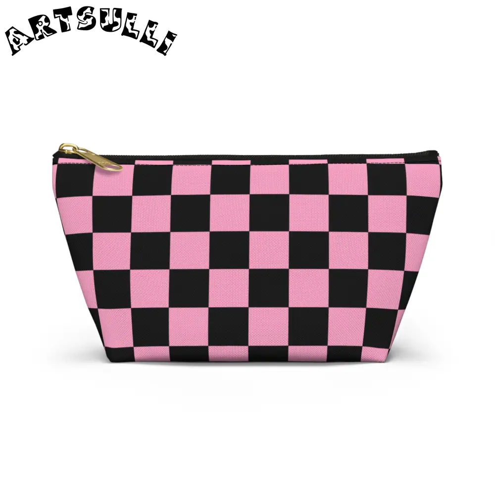 JAKKOUTTHEBXX Checkerboard Black and Pink Accessory Pouch w T-bottom