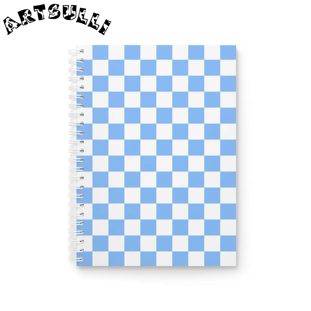 JAKKOUTTHEBXX Checkerboard White and Light Blue Spiral Notebook
