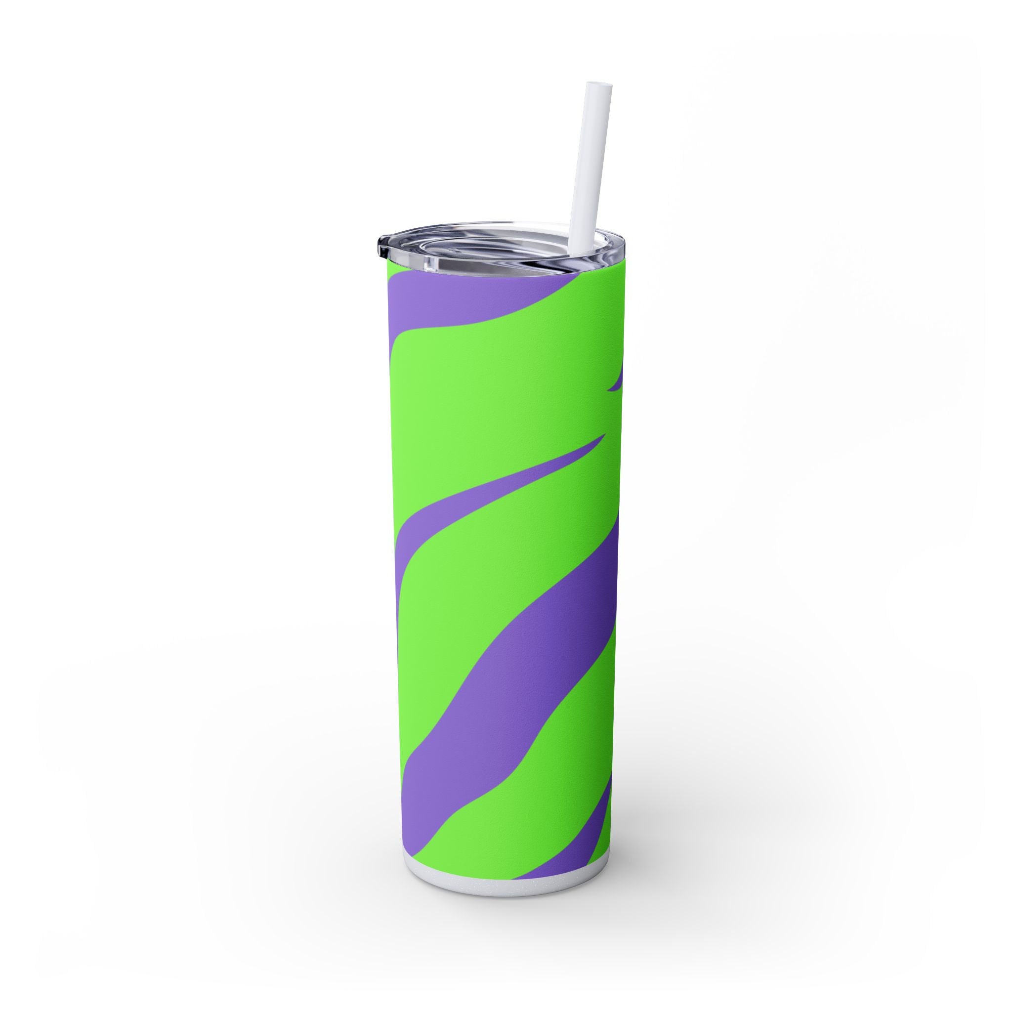 Tyrannosaurus Print Green and Purple Skinny Tumbler with Straw, 20oz, Artsulli - Art is Long, Life is Short, Mug, , , , , , , 