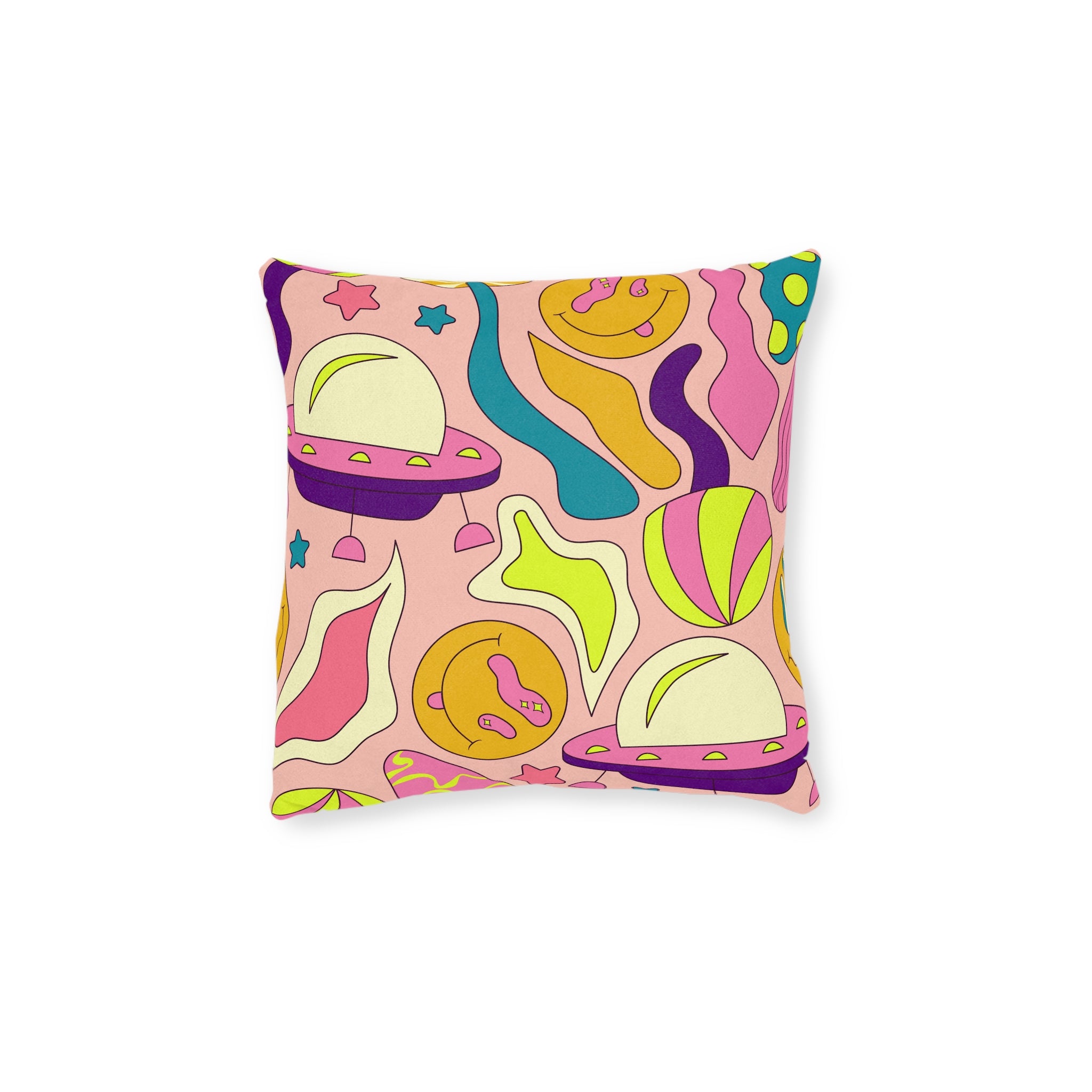 Trippy Spaceships Pink Square Pillow, Artsulli - Art is Long, Life is Short, Home Decor, Size, 12" × 12", , , , , 14060586219590