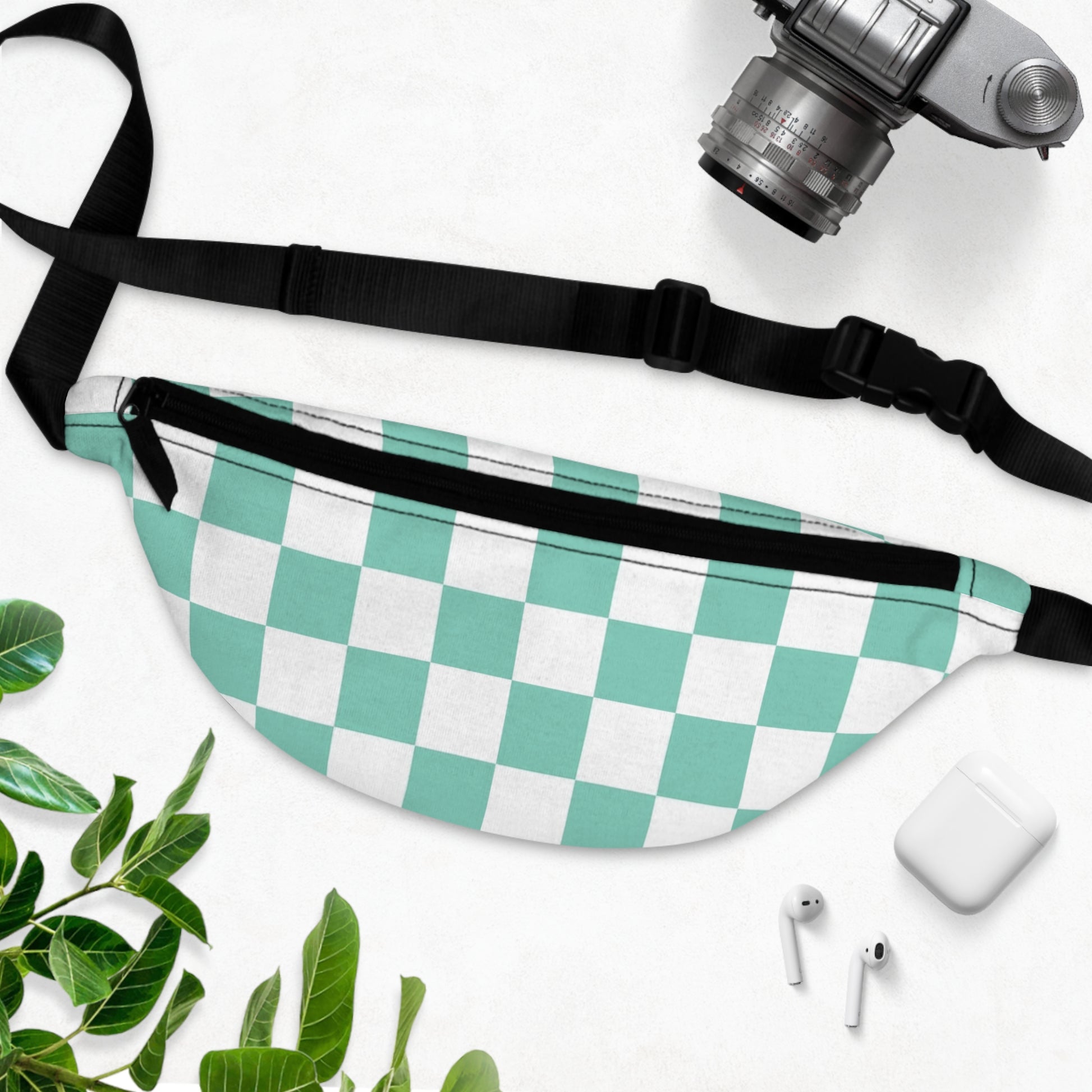 Checkerboard Light Green Fanny Pack, Artsulli - Art is Long, Life is Short, Bags, , , , , , , 