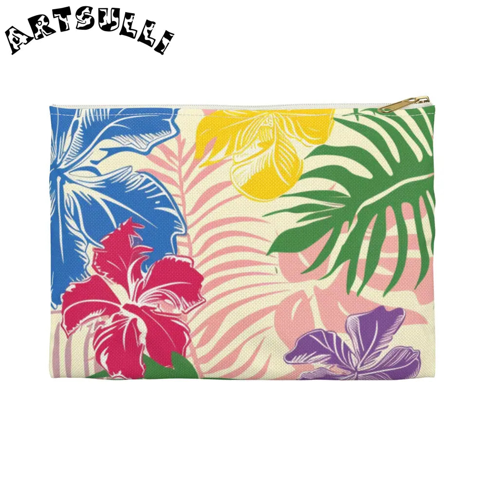 Blooming Tropical Flowers  Accessory Pouch, Artsulli - Art is Long, Life is Short, Bags, Size, Small, Color, White zipper, , , 19172766839562914153