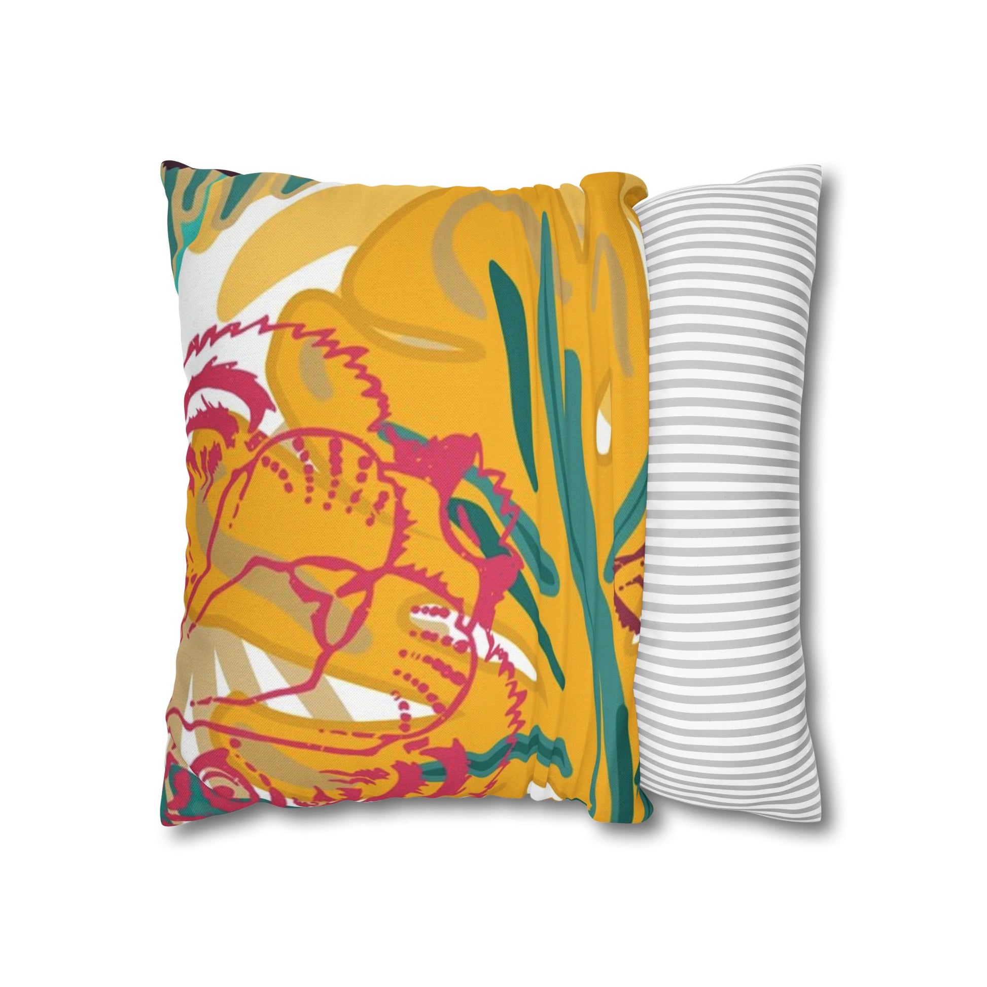Tropical Jungle Tigers Brown and Green Spun Polyester Square Pillowcase, Artsulli - Art is Long, Life is Short, Home Decor, , , , , , , 