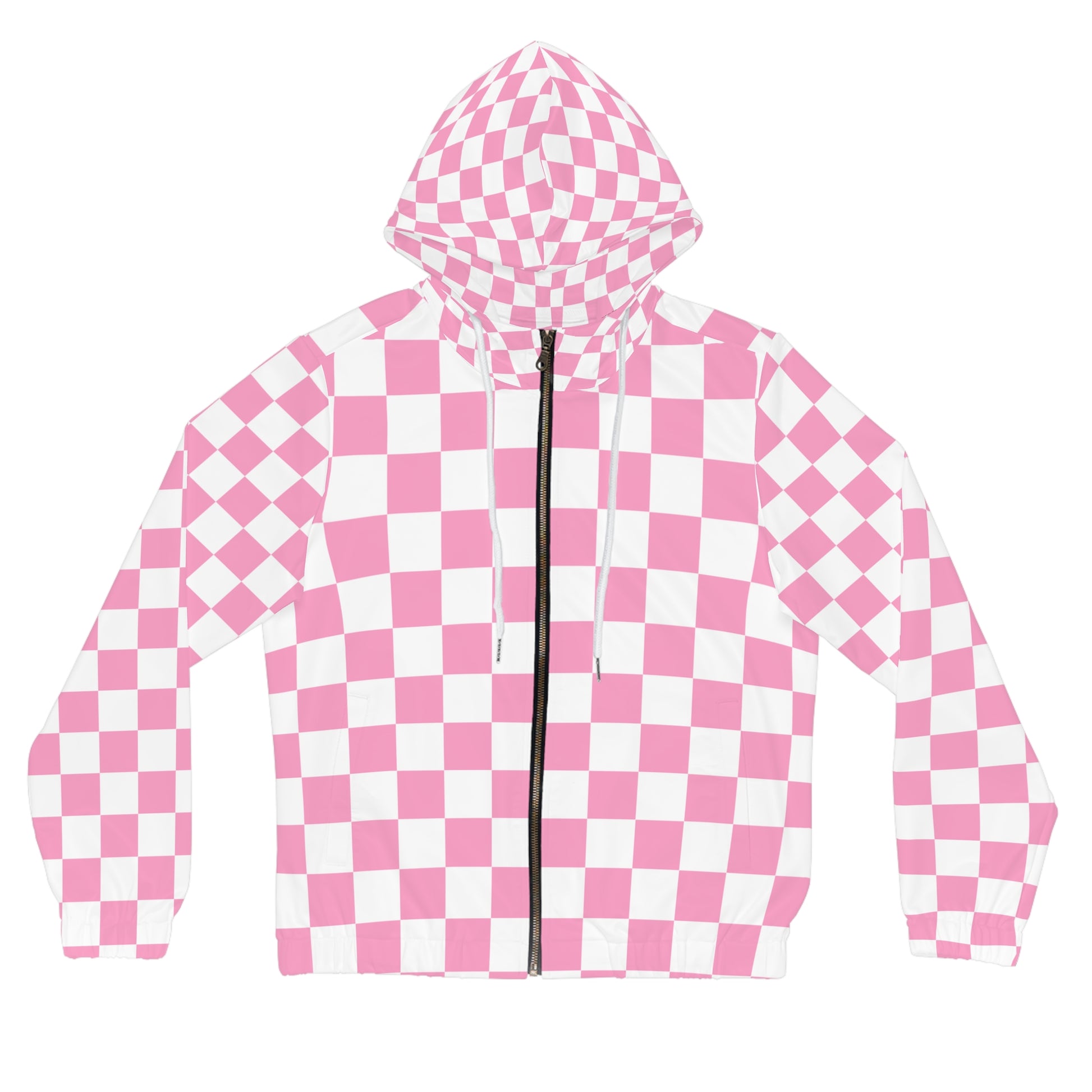 Checkerboard Hot Pink and White Women’s Full-Zip Hoodie (AOP), Artsulli - Art is Long, Life is Short, All Over Prints, Size, XS, Color, White, , , 19554430031565812043