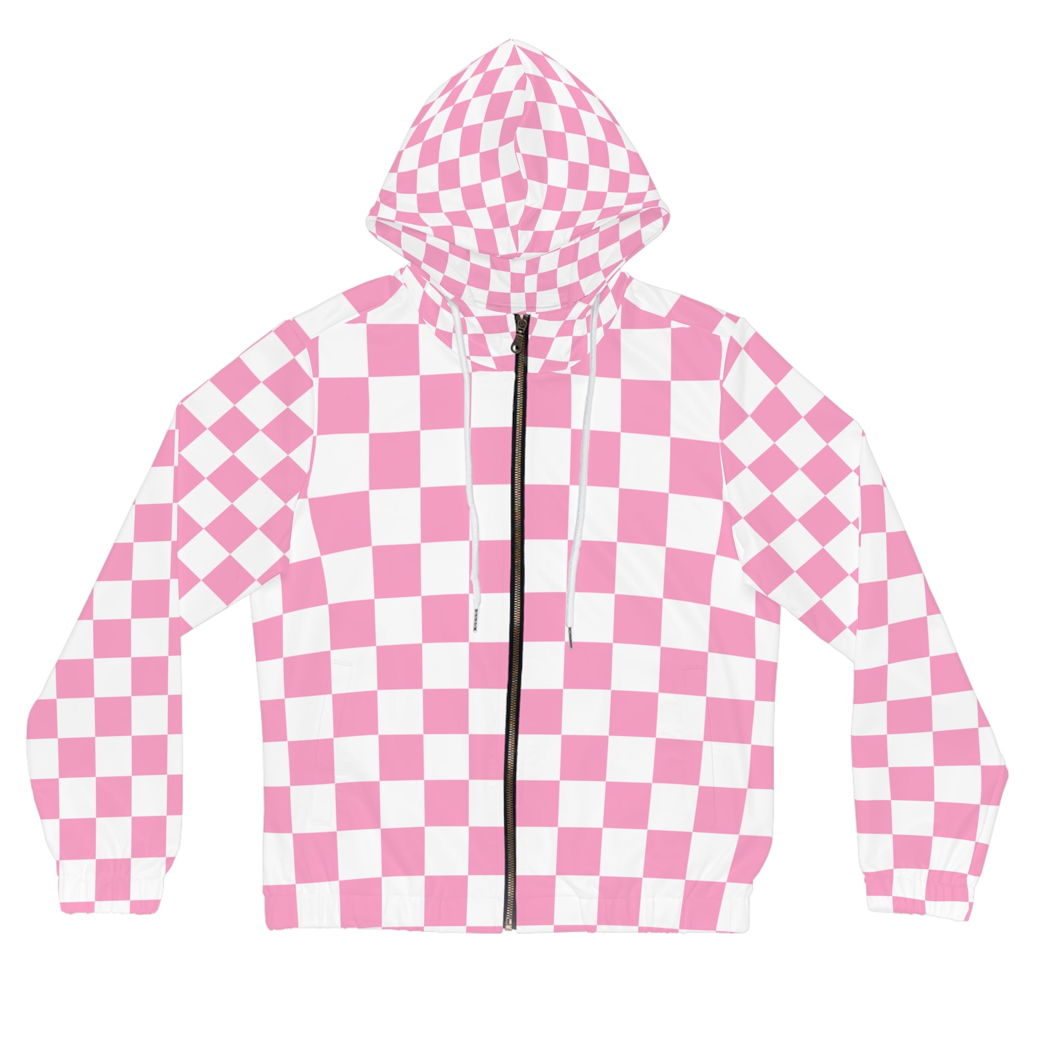 Checkerboard Hot Pink and White Women’s Full-Zip Hoodie (AOP), Artsulli - Art is Long, Life is Short, All Over Prints, Size, XS, Color, White, , , 19554430031565812043