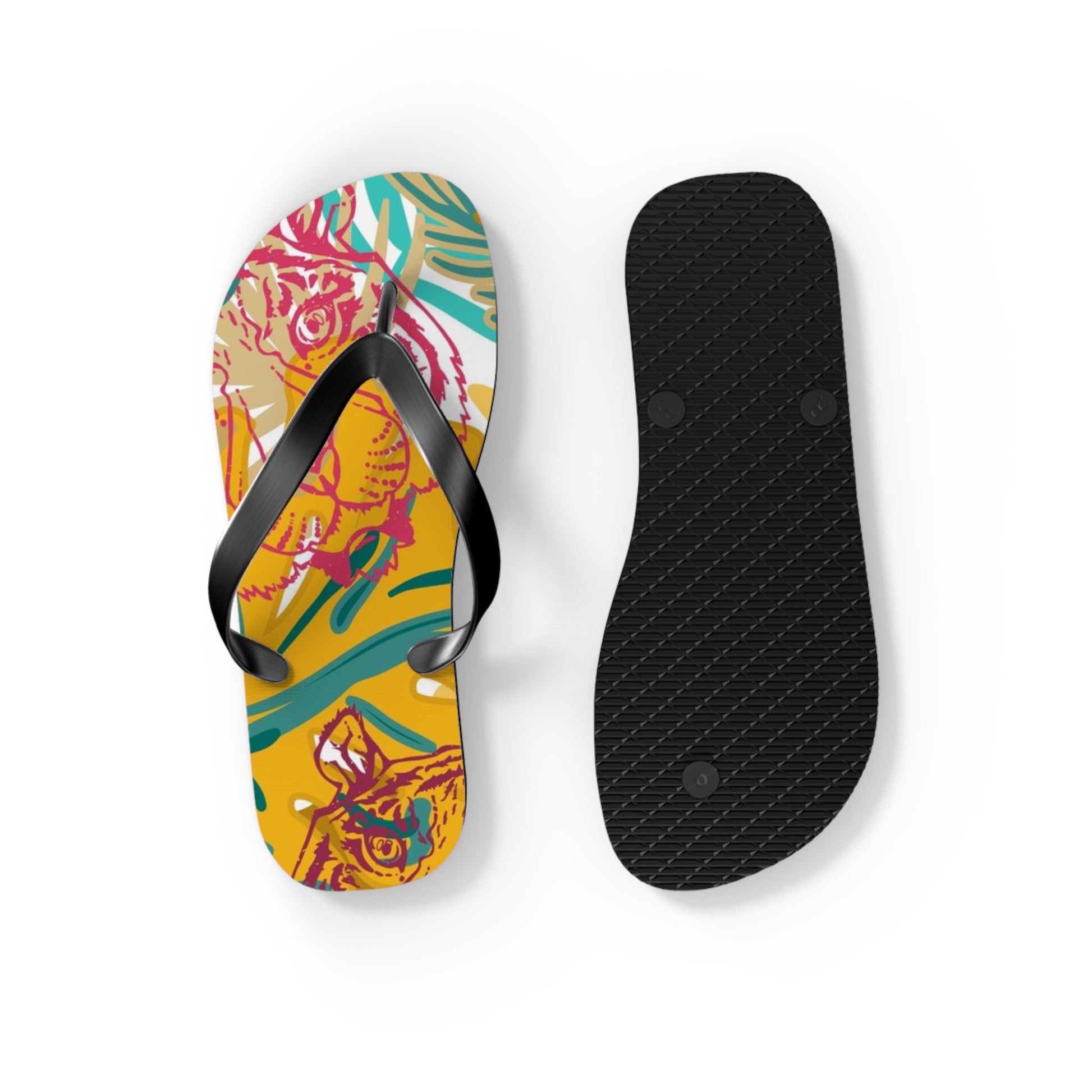 Tropical Jungle Tigers Brown and Green Flip Flops, Artsulli - Art is Long, Life is Short, Shoes, , , , , , , 