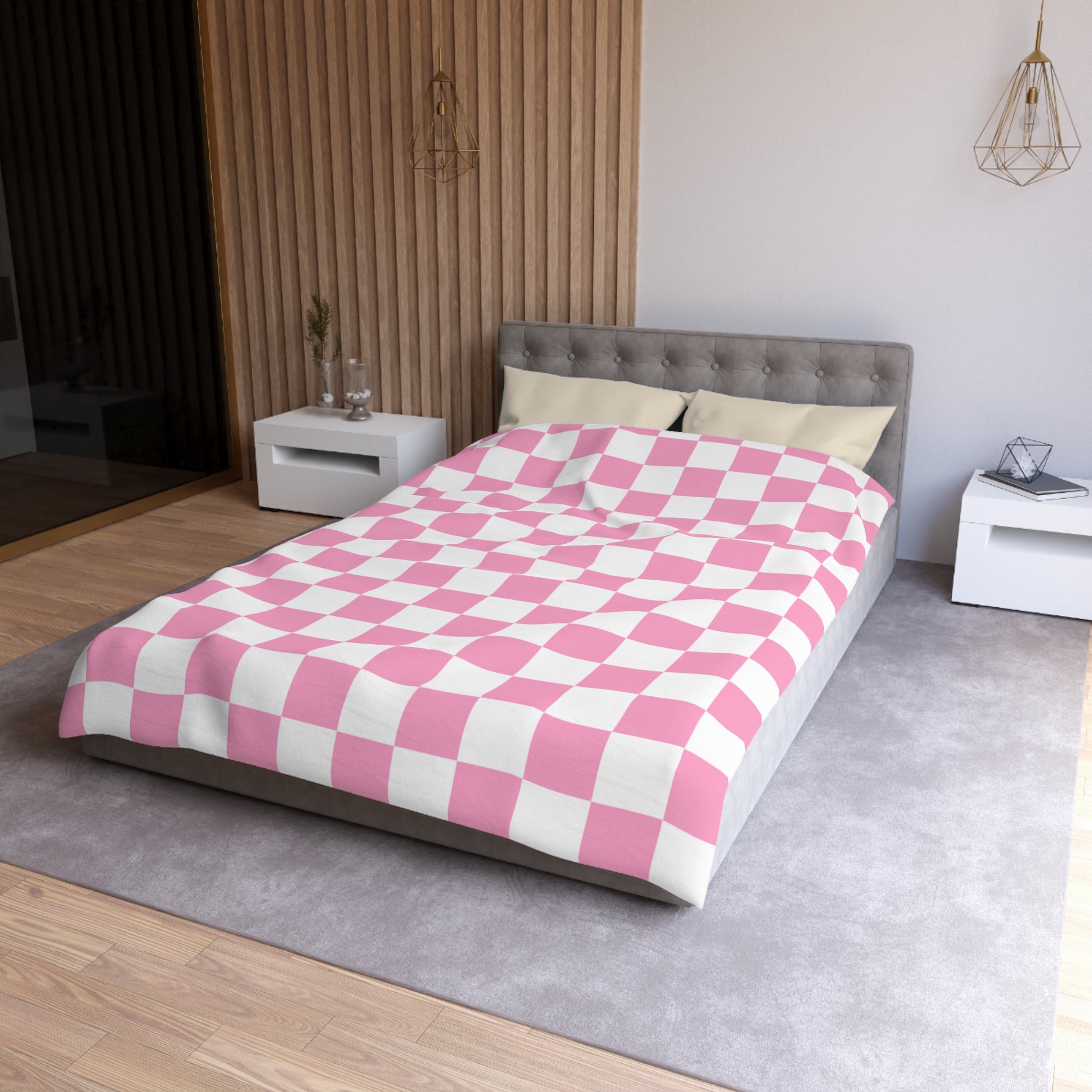 Checkerboard Hot Pink and White Microfiber Duvet Cover, Artsulli - Art is Long, Life is Short, Home Decor, , , , , , , 