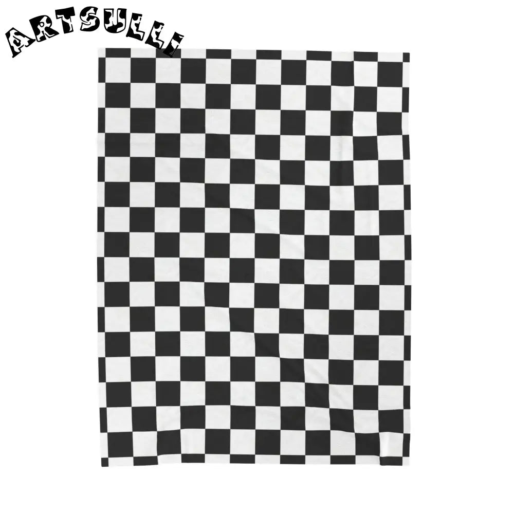 JAKKOUTTHEBXX Checkerboard White and Black Velveteen Plush Blanket