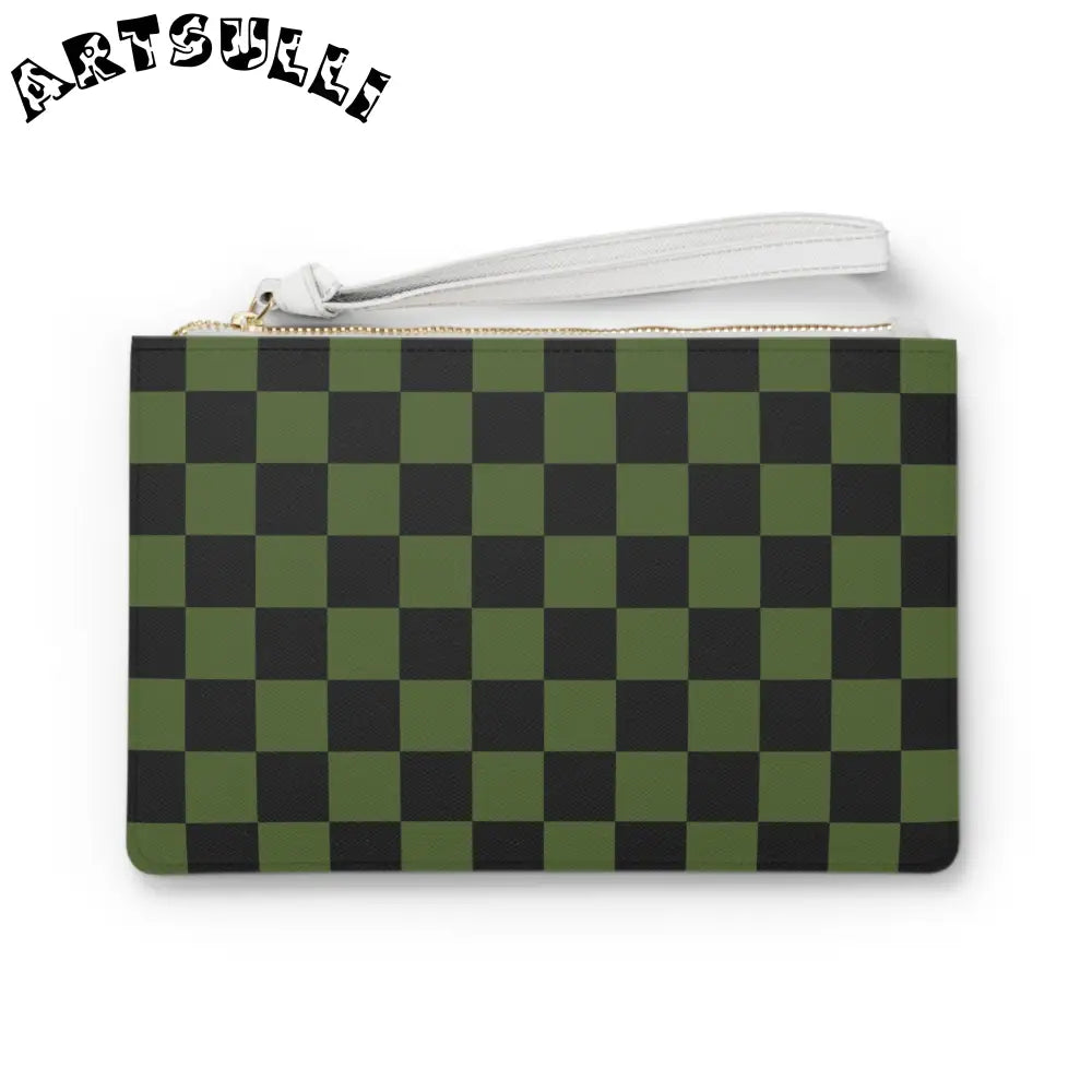 JAKKOUTTHEBXX Checkerboard Olive Green and Black Clutch Bag