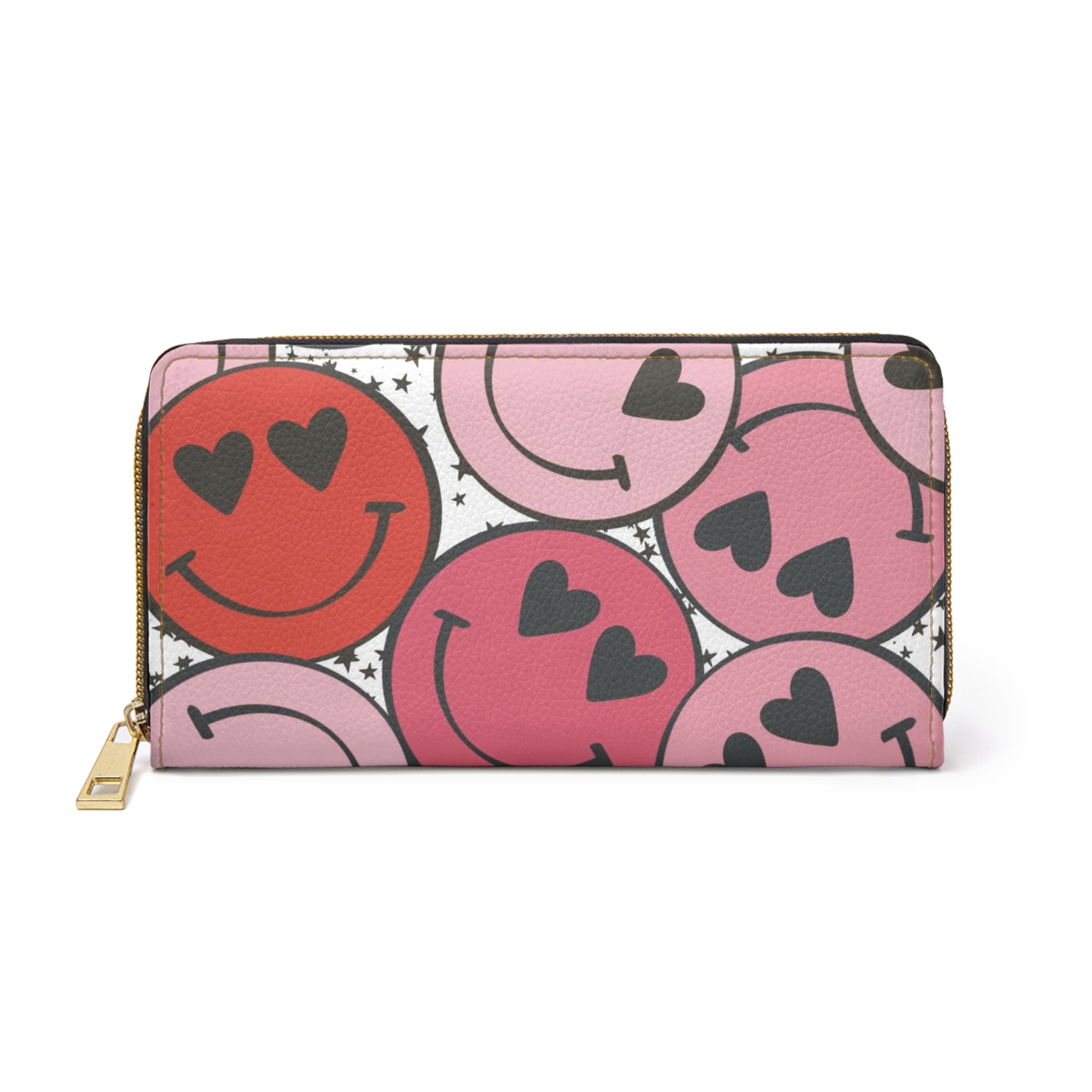 Smiley Face x Heart Eyes Pink and Red Zipper Wallet, Artsulli - Art is Long, Life is Short, Accessories, Size, One size, Color, White, , , 15540256255751965148