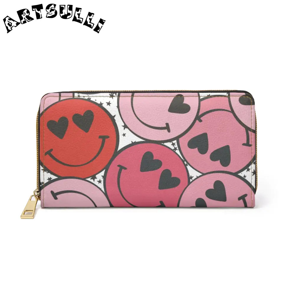 JAKKOUTTHEBXX Smiley Face x Heart Eyes Pink and Red Zipper Wallet