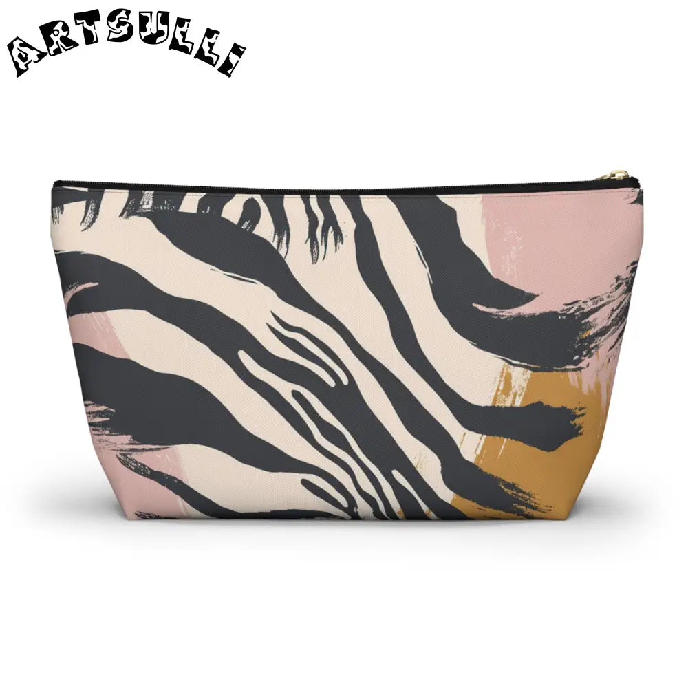 JAKKOUTTHEBXX Zebra Stripe And Brushstroke Cosmetic Pouch In Pink