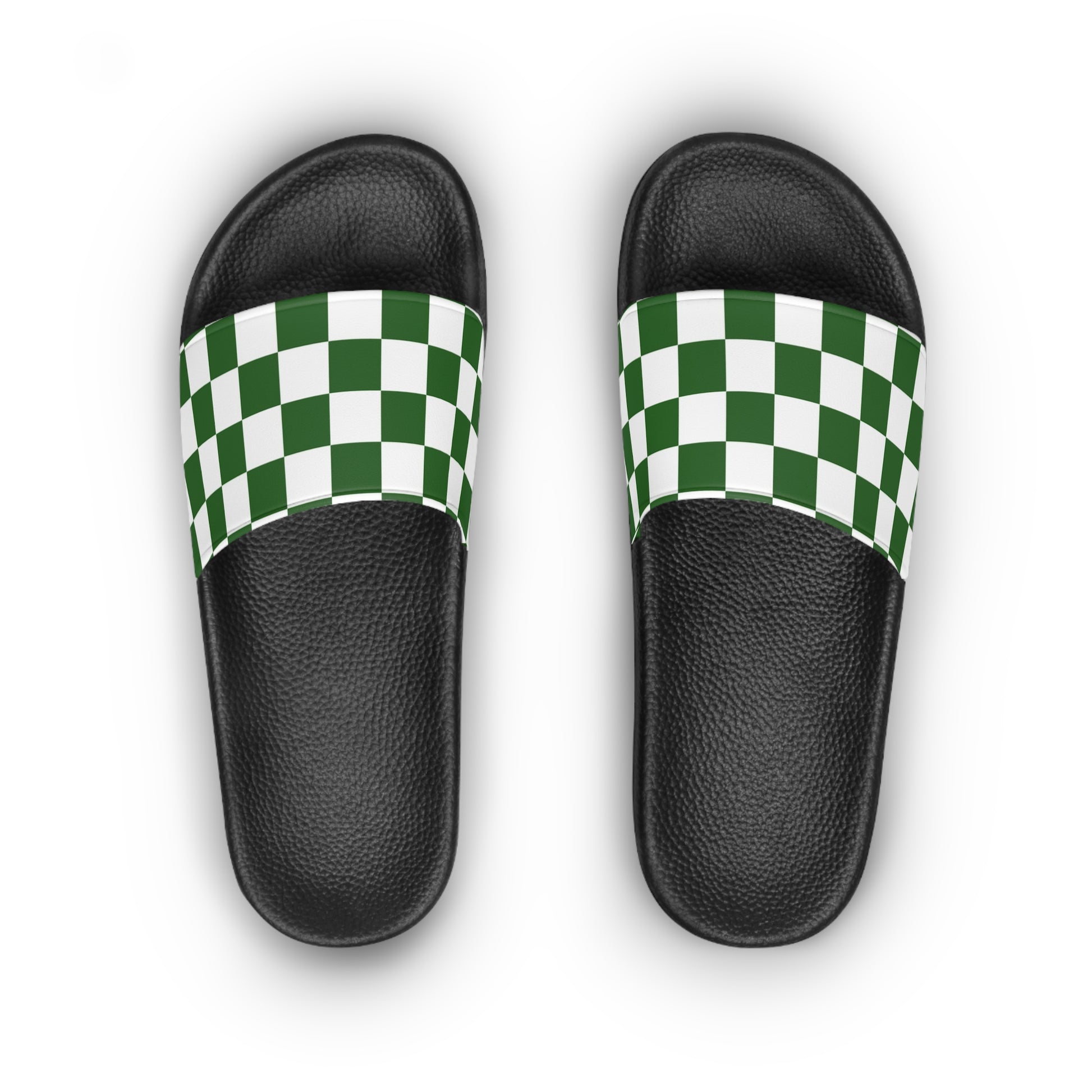 Checkerboard White and Dark Green Women's Slide Sandals, Artsulli - Art is Long, Life is Short, Shoes, , , , , , , 