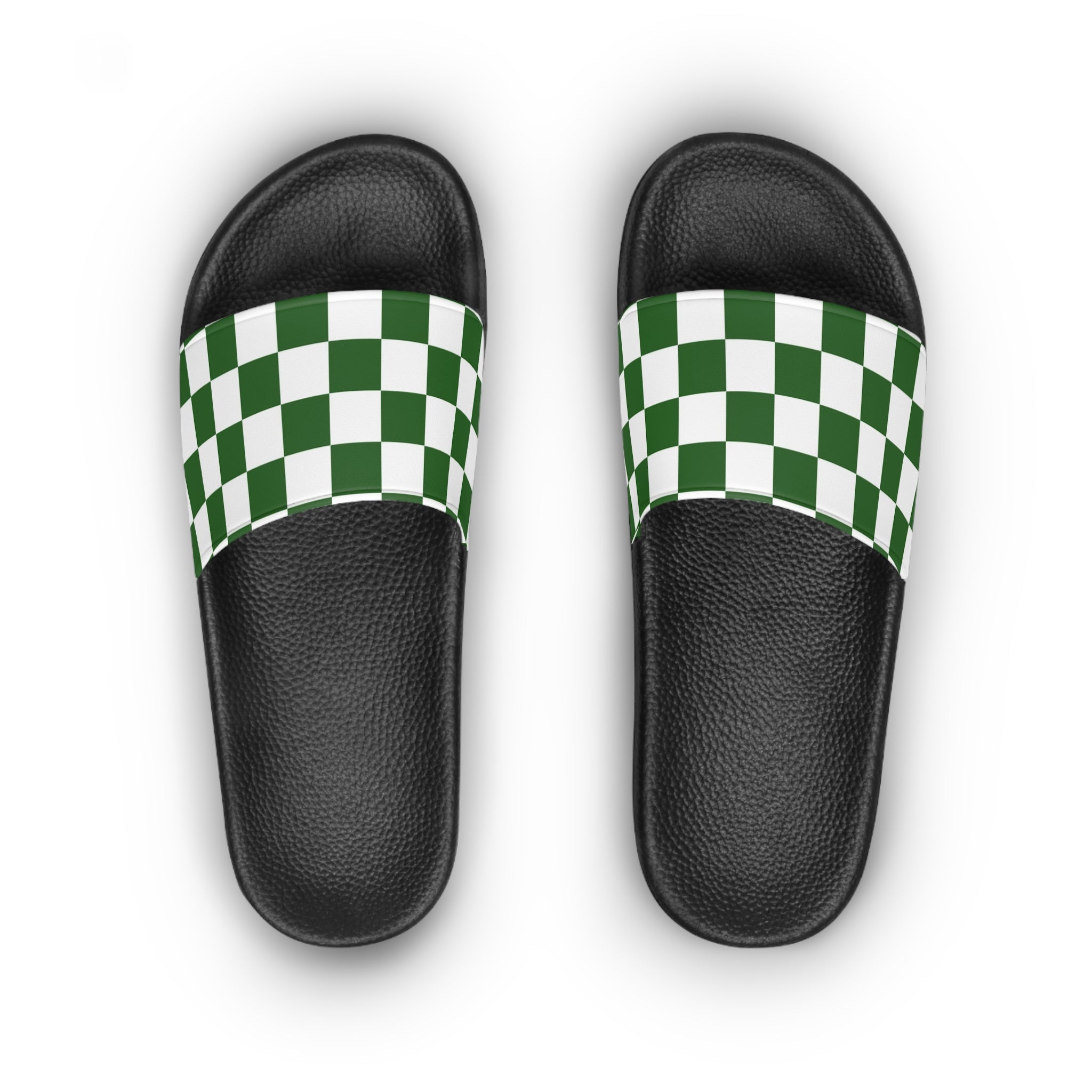 Checkerboard White and Dark Green Women's Slide Sandals, Artsulli - Art is Long, Life is Short, Shoes, , , , , , , 